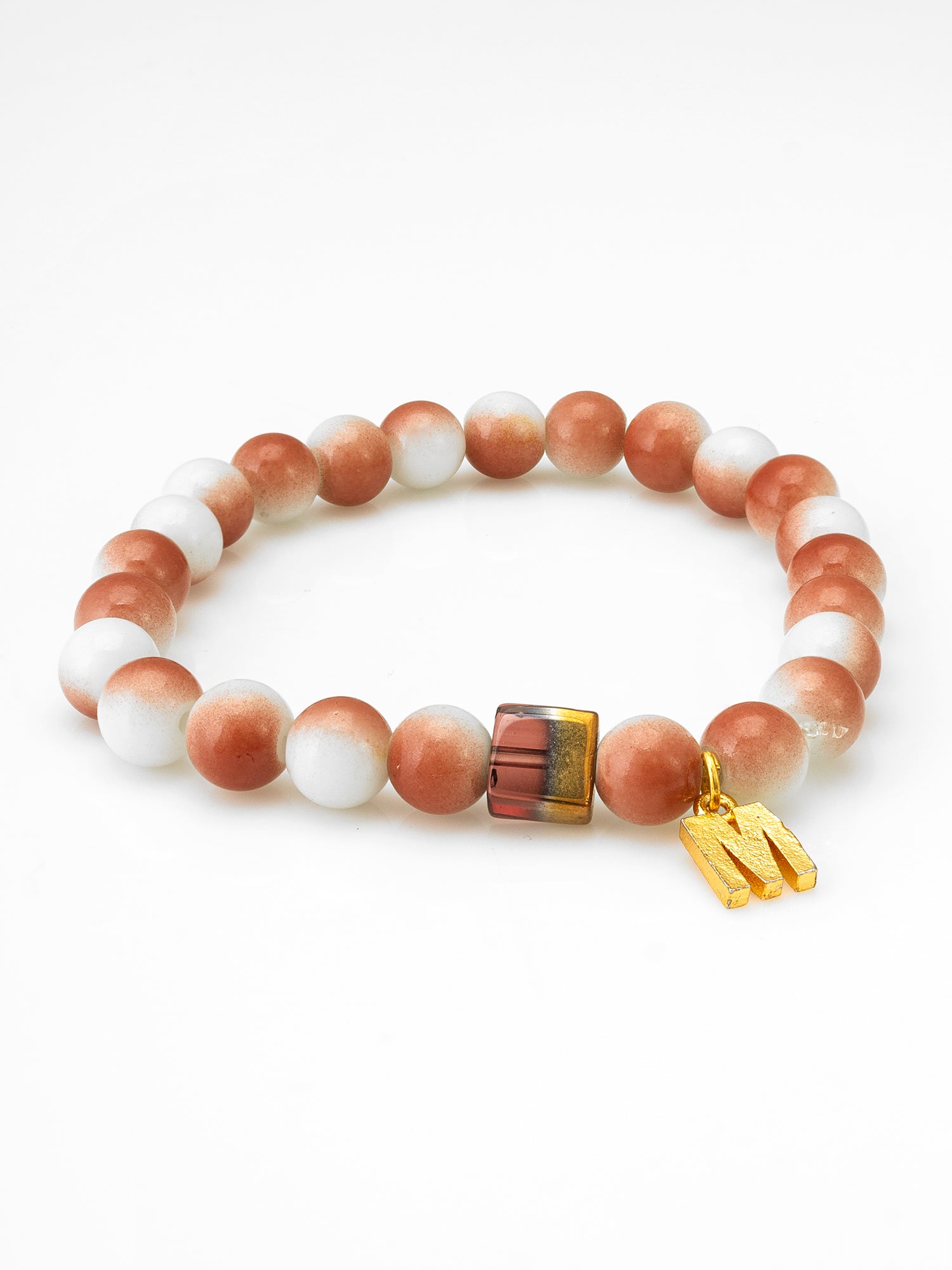 Peach and White Beaded Charm Bracelet | Aadita Jewelry