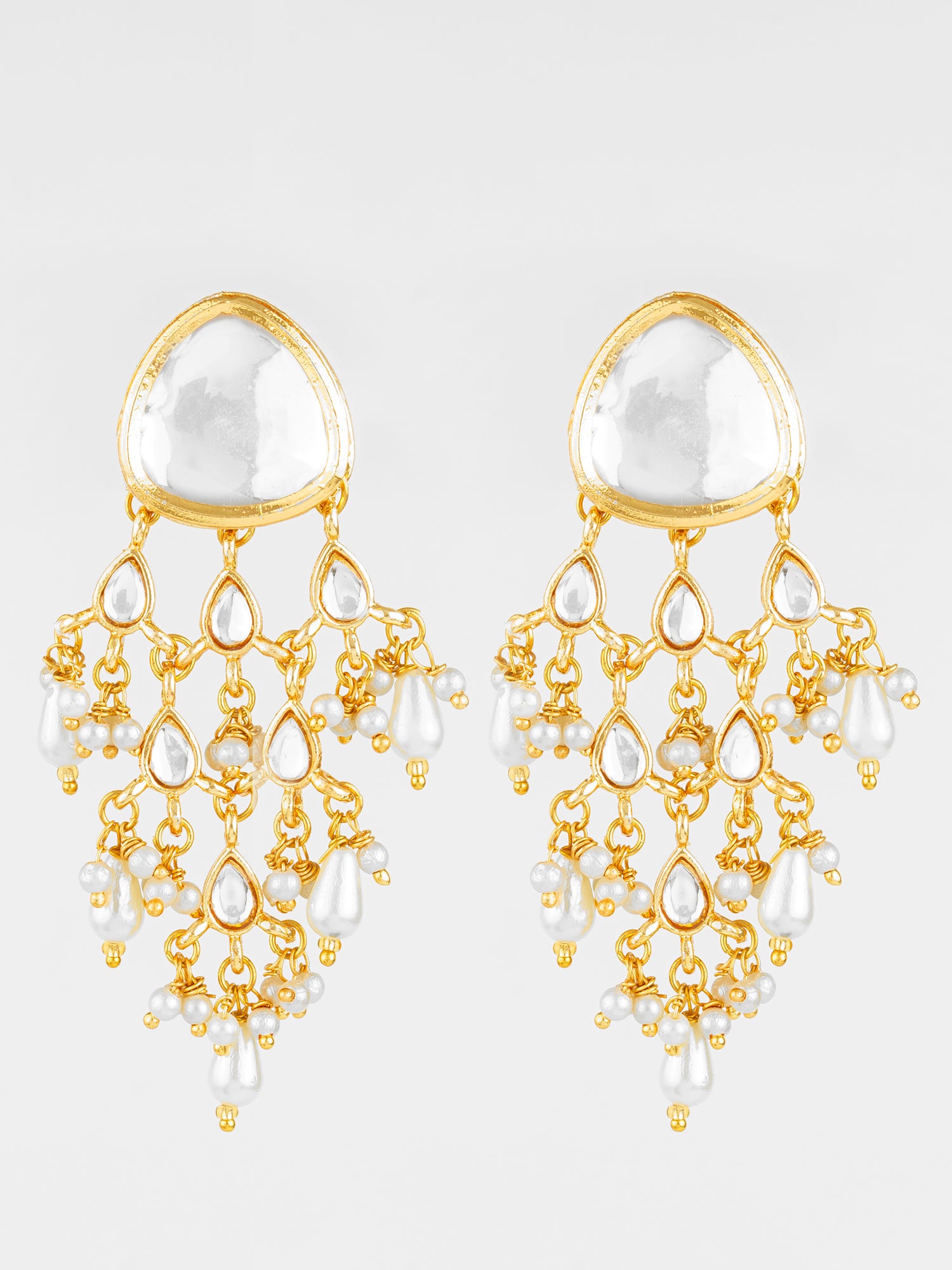 Gold Plated White Kundan Chandbali Earrings with Pearl Drops for Traditional Wear | Aadita Jewelry