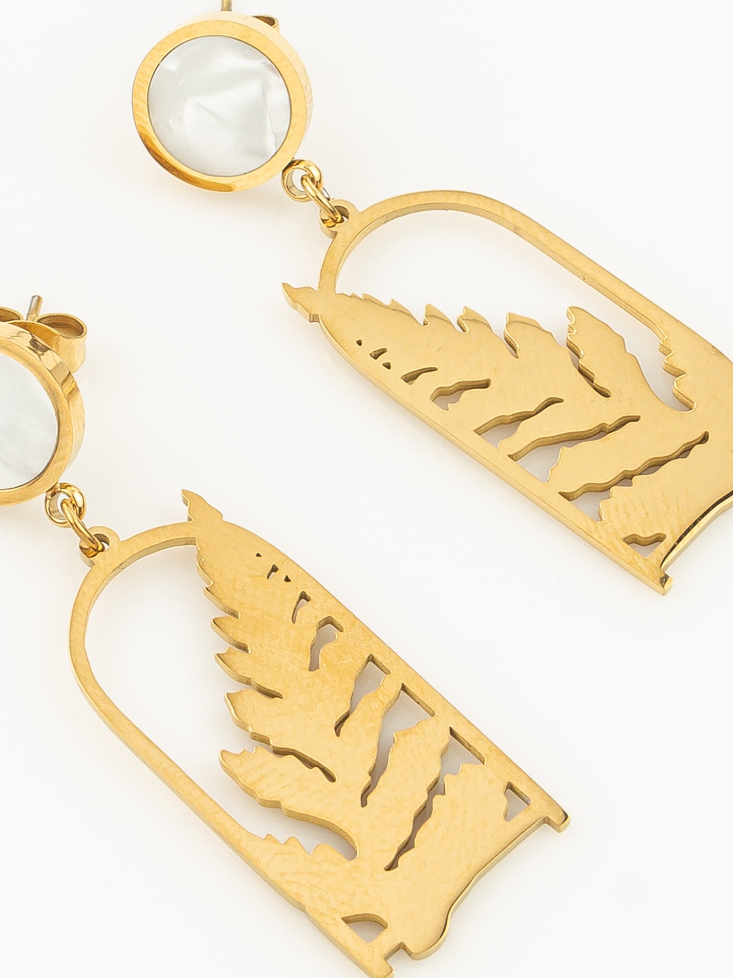 Gold Plated Matte Leaf Cutout Statement Earrings – View 4 | Aadita Jewelry