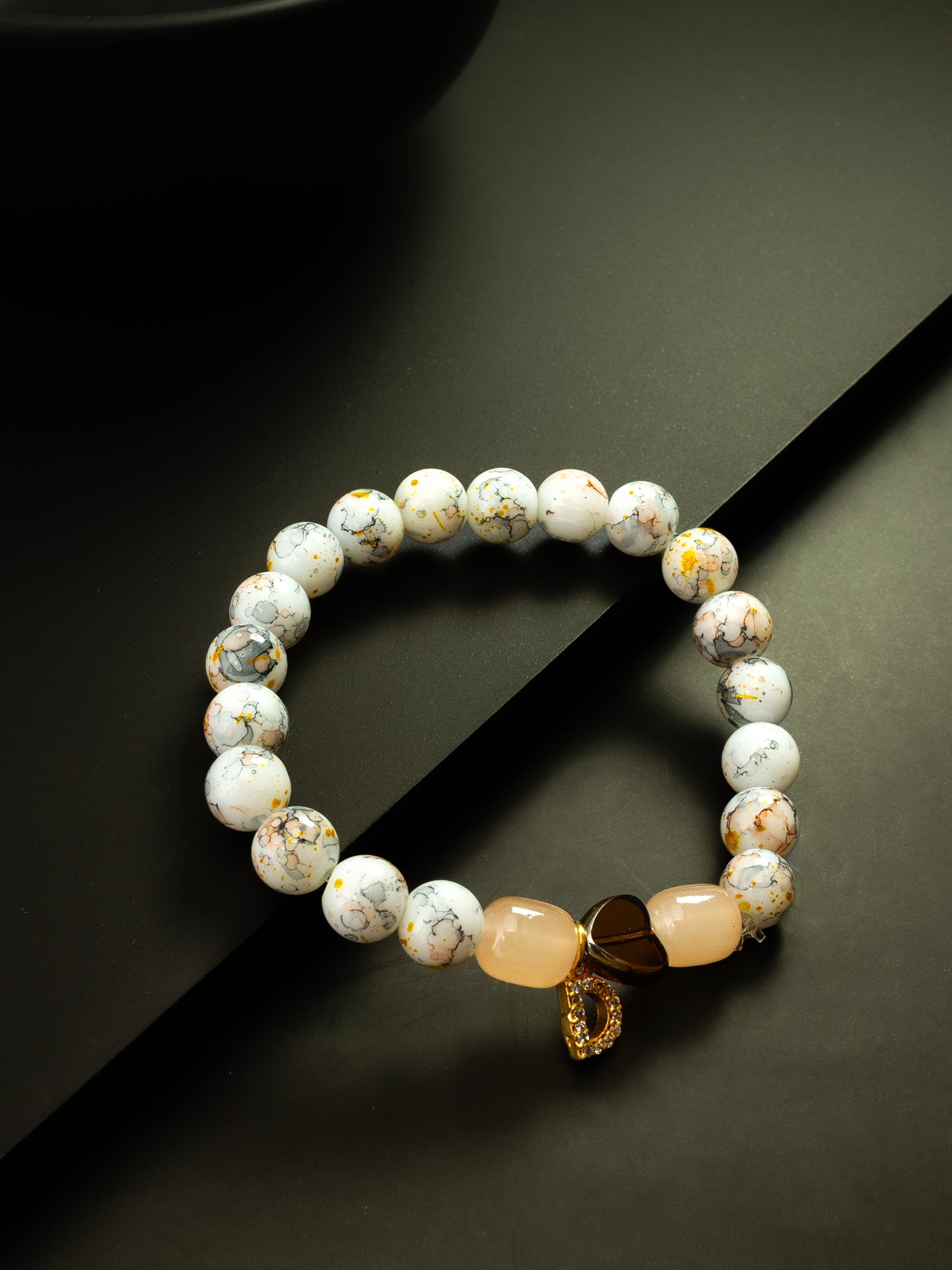 White Stone Gold Accent Beaded Bracelet – View 3 | Aadita Jewelry