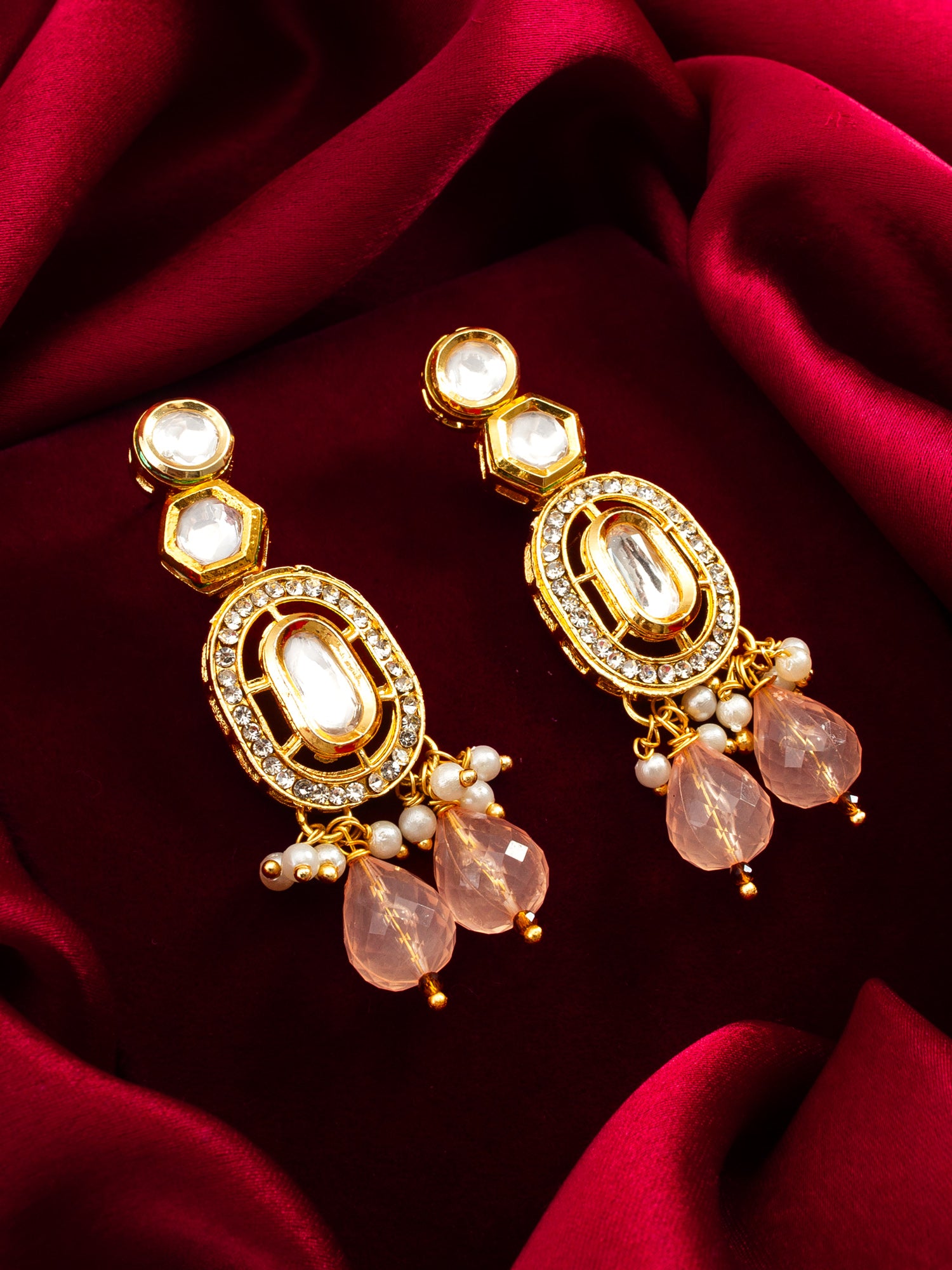 Gold Plated Peach Drop Earrings – View 4 | Aadita Jewelry