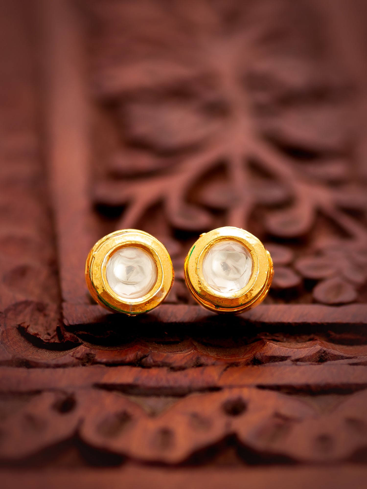 Gold Plated White Round Stud Earrings with Kundan Stones – View 4 | Aadita Jewelry