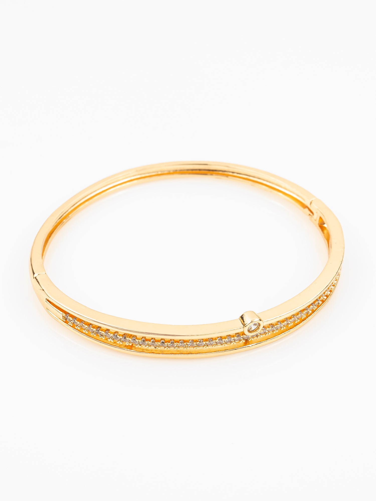 Gold Plated AD Stone Studded Elegant Bangle Bracelet for Women – View 2 | Aadita Jewelry