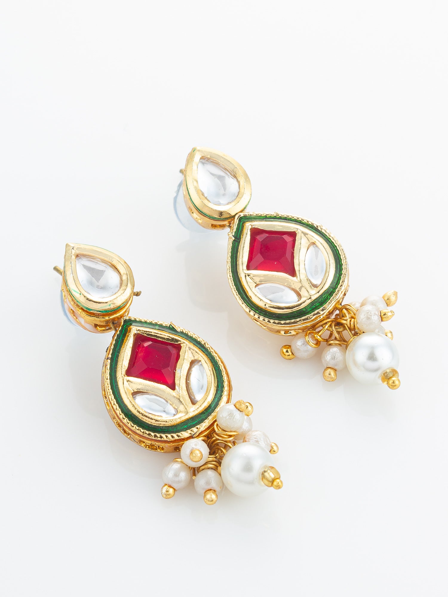 Ruby Red Crescent Kundan Necklace Set – View 2 | Aadita Jewelry