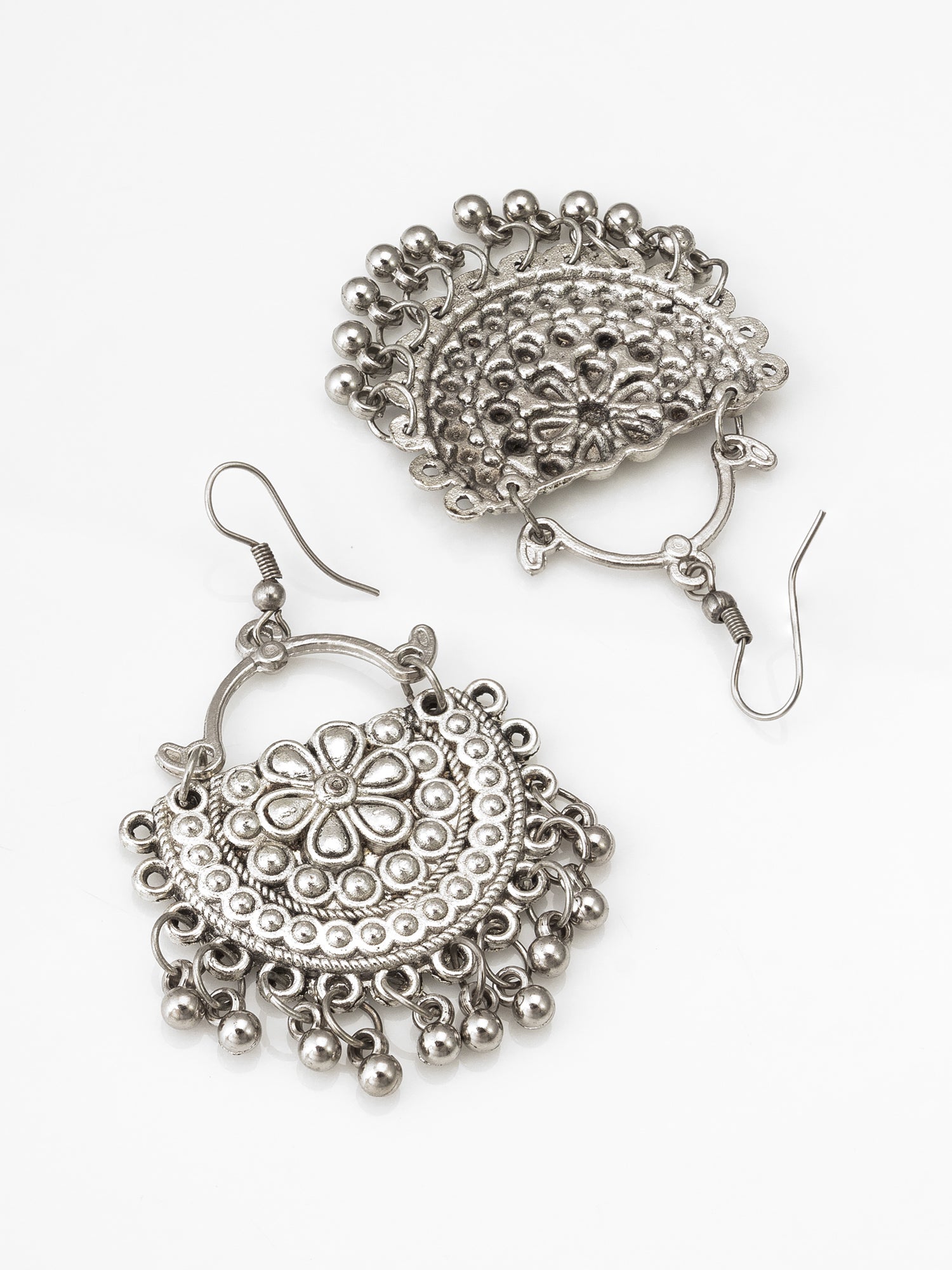 Oxidised Silver Floral Necklace Set with Chandbali Earrings – View 3 | Aadita Jewelry