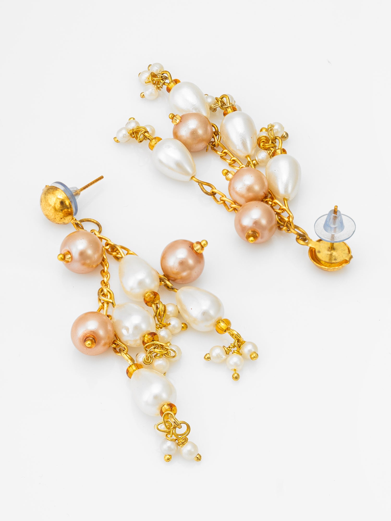 Gold-Tone Multi-Pearl Chandelier Earrings with Pearl Drops – View 2 | Aadita Jewelry