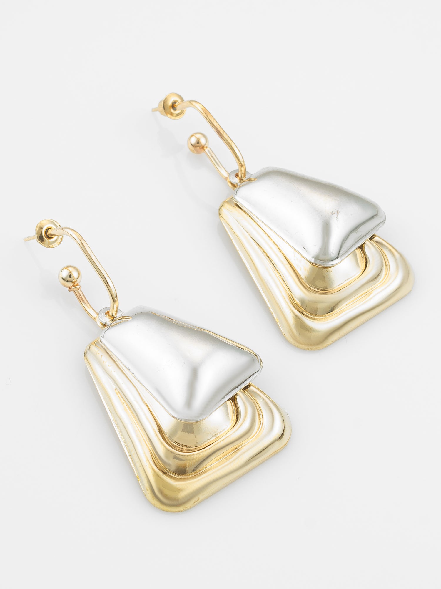 Gold and Silver Plated Geometric Earrings "“ Dual Tone Statement – View 2 | Aadita Jewelry