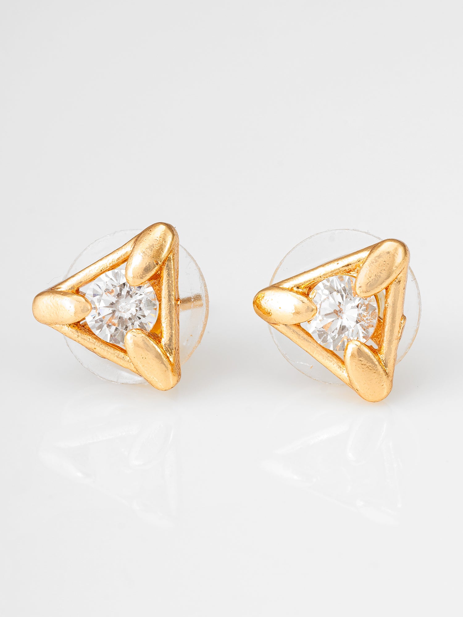 Gold-Plated Triangular Frame Stud Earrings with AD Stone | Aadita Jewelry