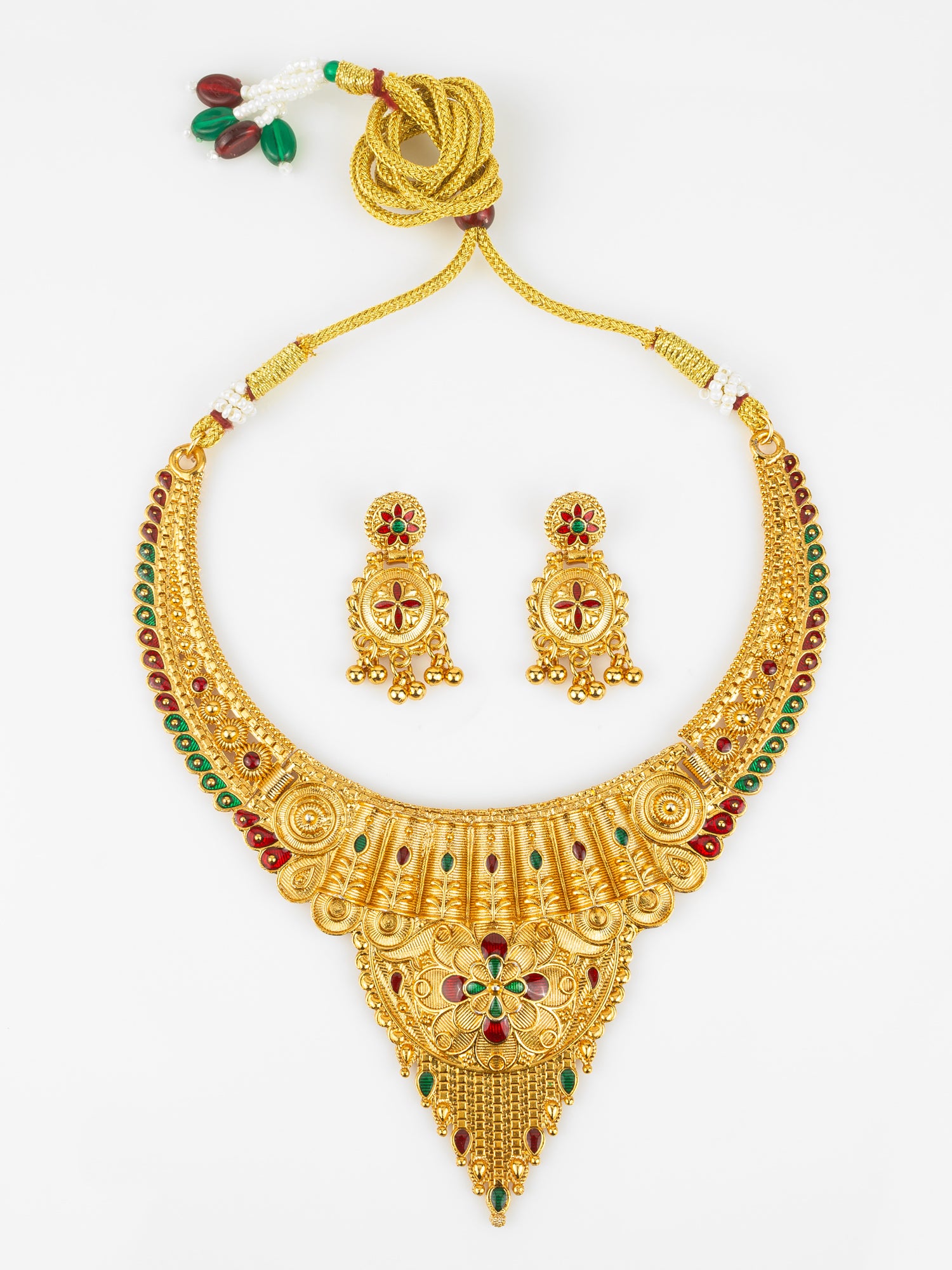 Gold-Plated Temple Necklace Set for Women | Bridal Peacock Jewellery | Traditional Design | Aadita Jewelry