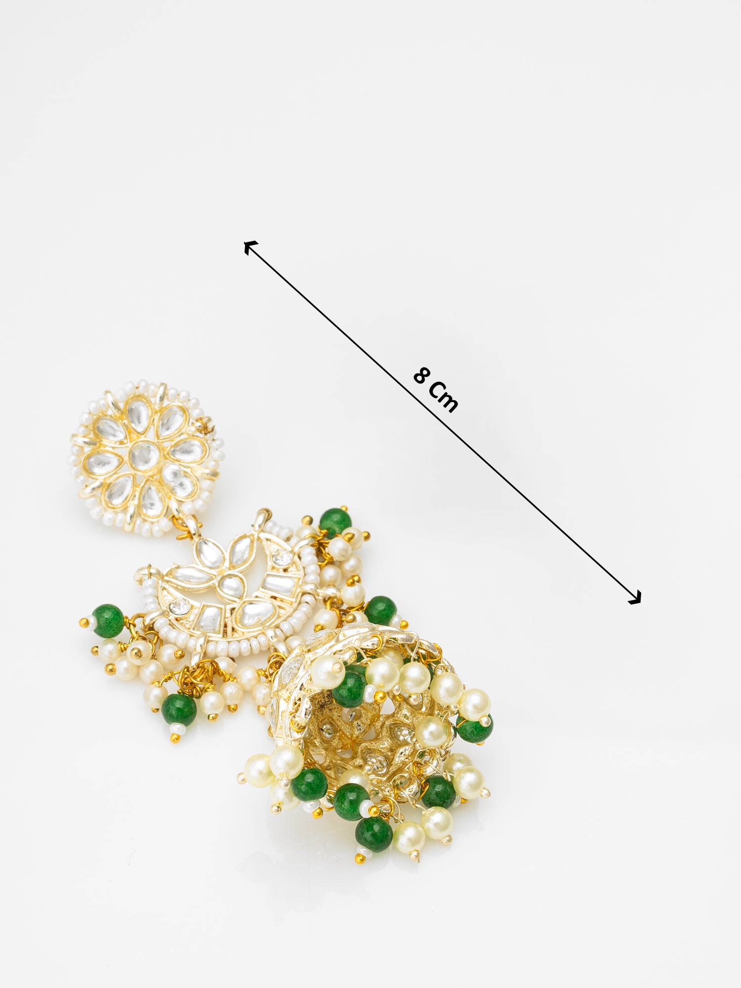 Traditional Kundan Green Bead Pearl Jhumka Earrings – View 3 | Aadita Jewelry