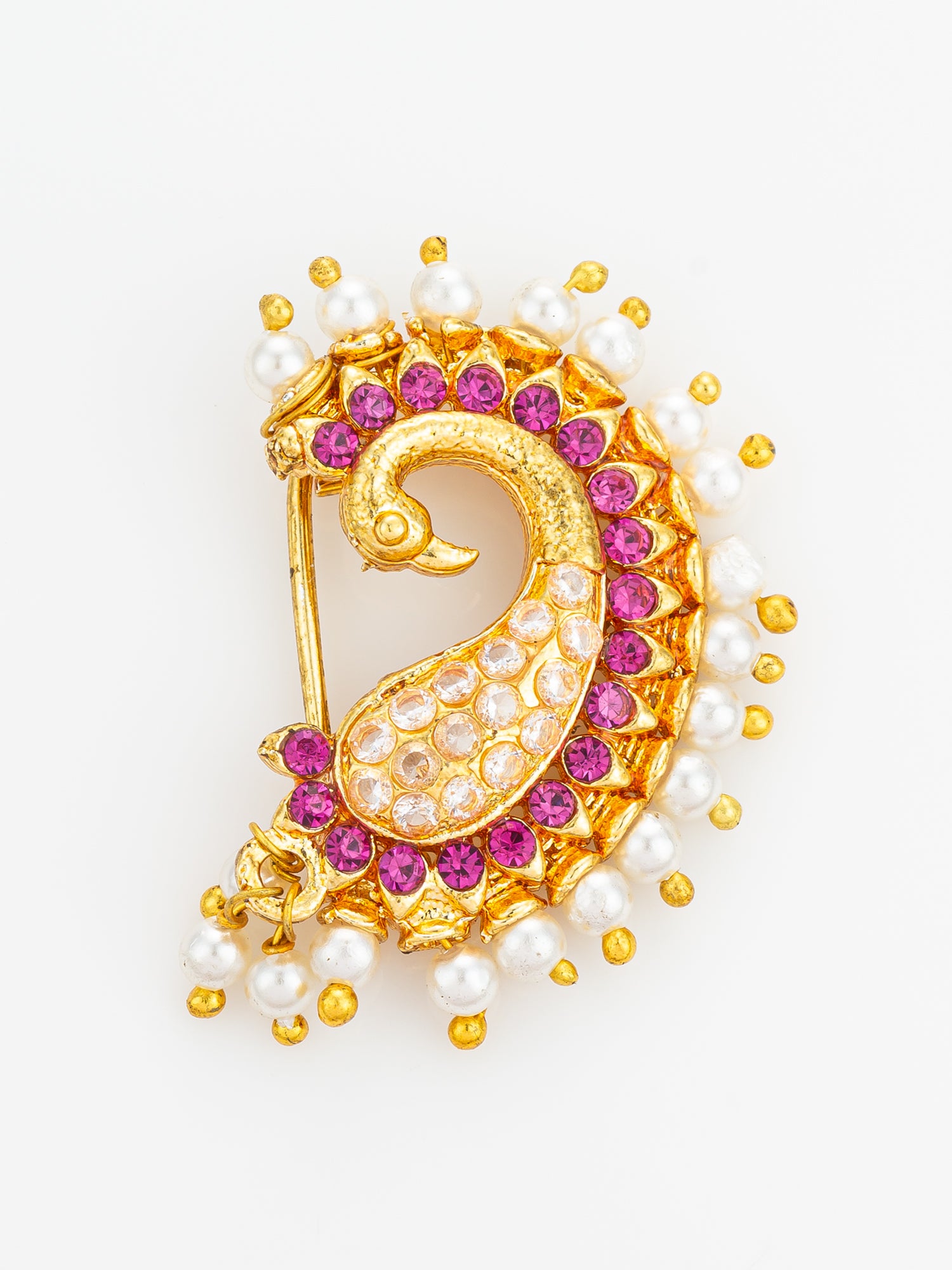 Traditional Pearl & Pink Stone Nath | Aadita Jewelry