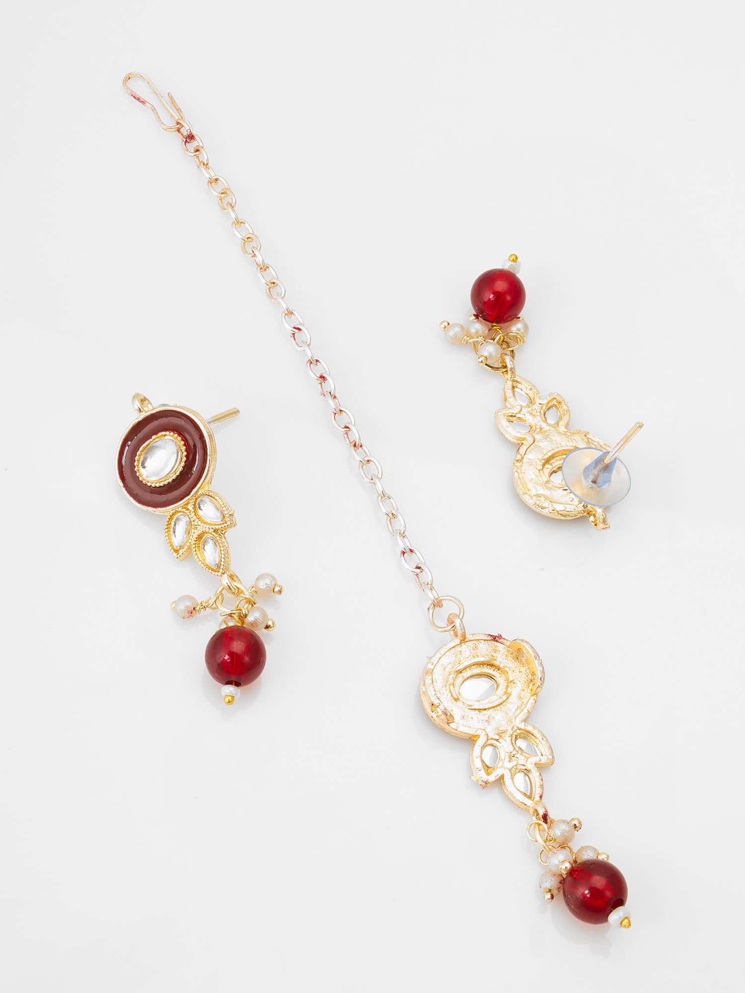 Red Beaded Kundan Choker Necklace Set with Earrings – View 3 | Aadita Jewelry
