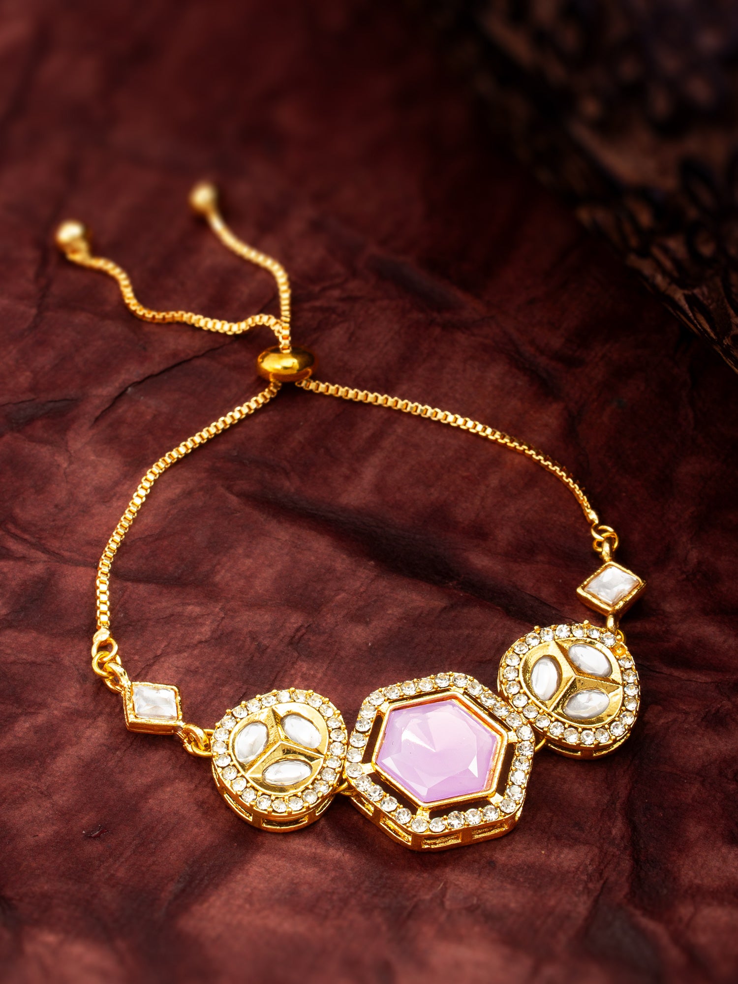 Lavender Hexagon Kundan Adjustable Bracelet – View 5 | Aadita Jewelry