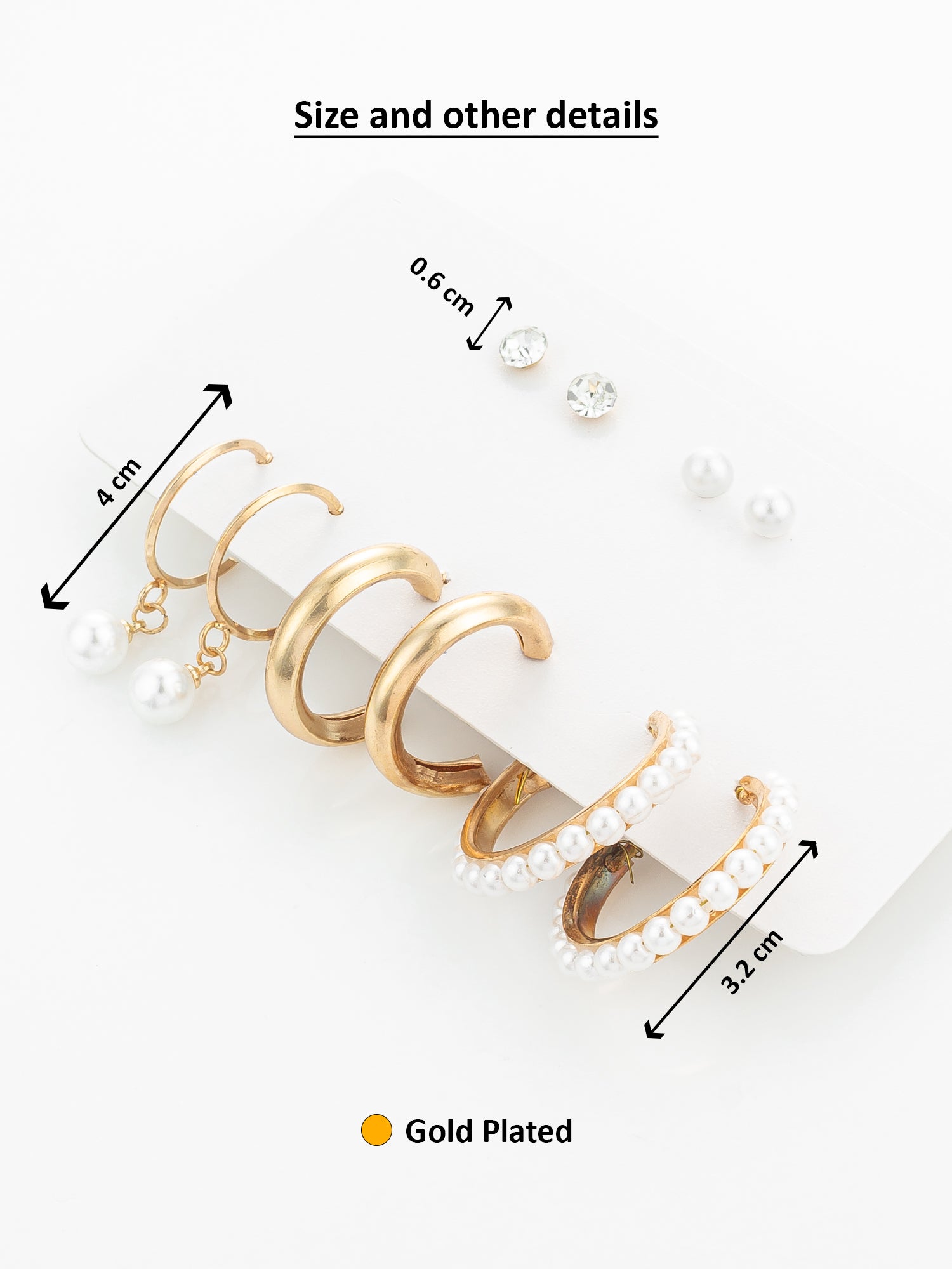 Gold Plated Pearl and Crystal Hoop Earring Set – View 3 | Aadita Jewelry