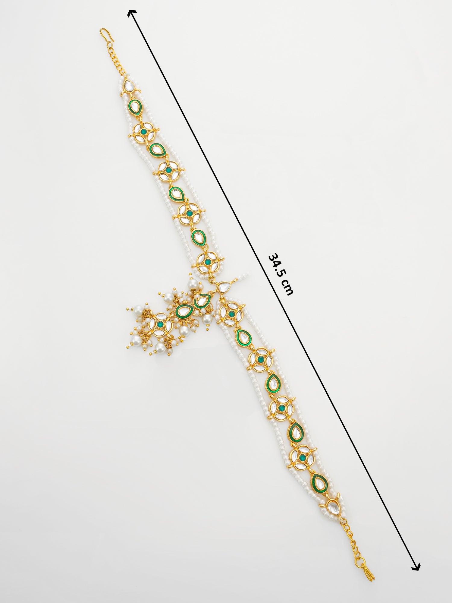 Traditional Green Kundan Matha Patti With Maang Tikka for Women – View 4 | Aadita Jewelry