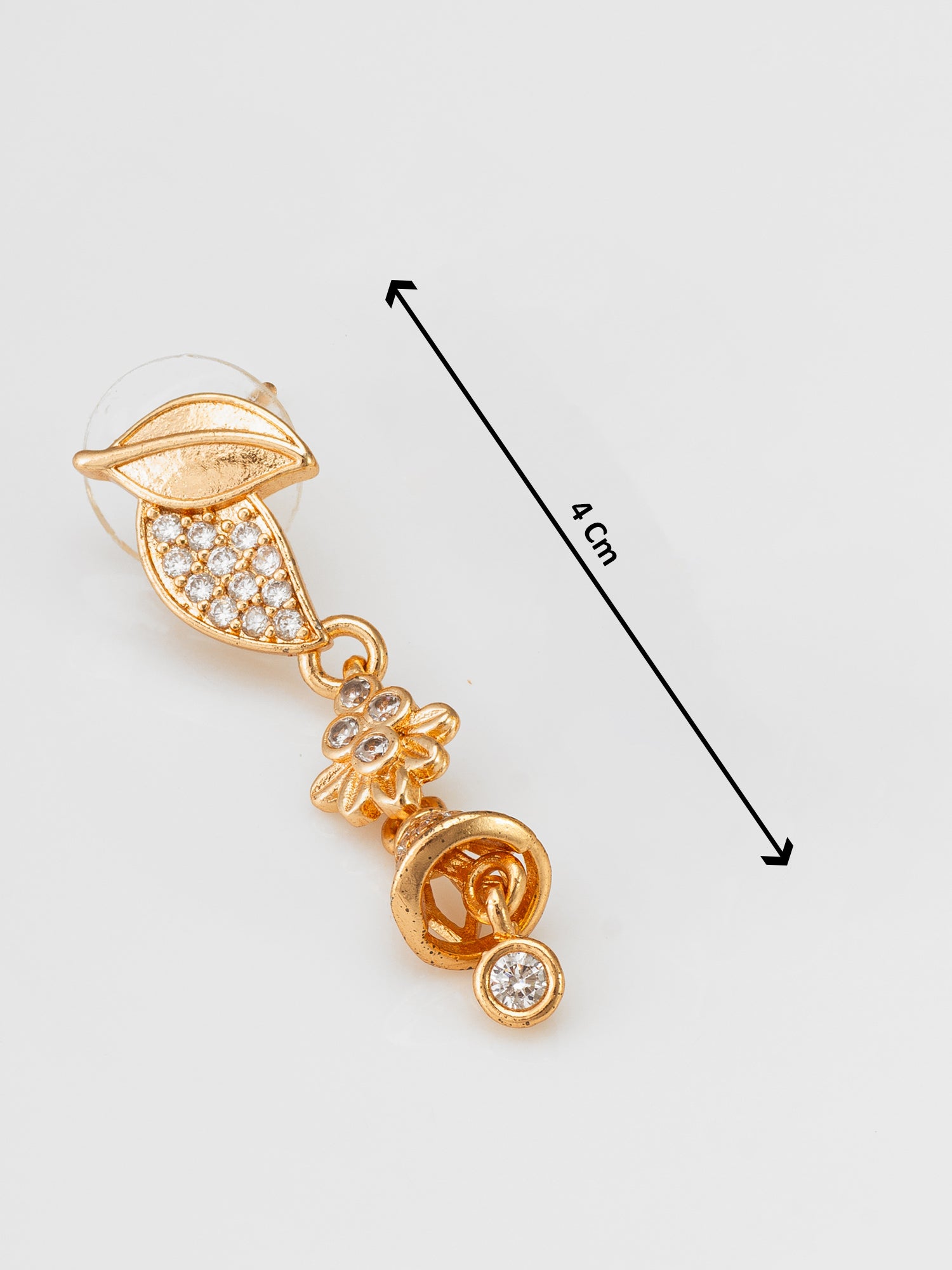 Leaf Motif American Diamond Drop Earrings – View 3 | Aadita Jewelry