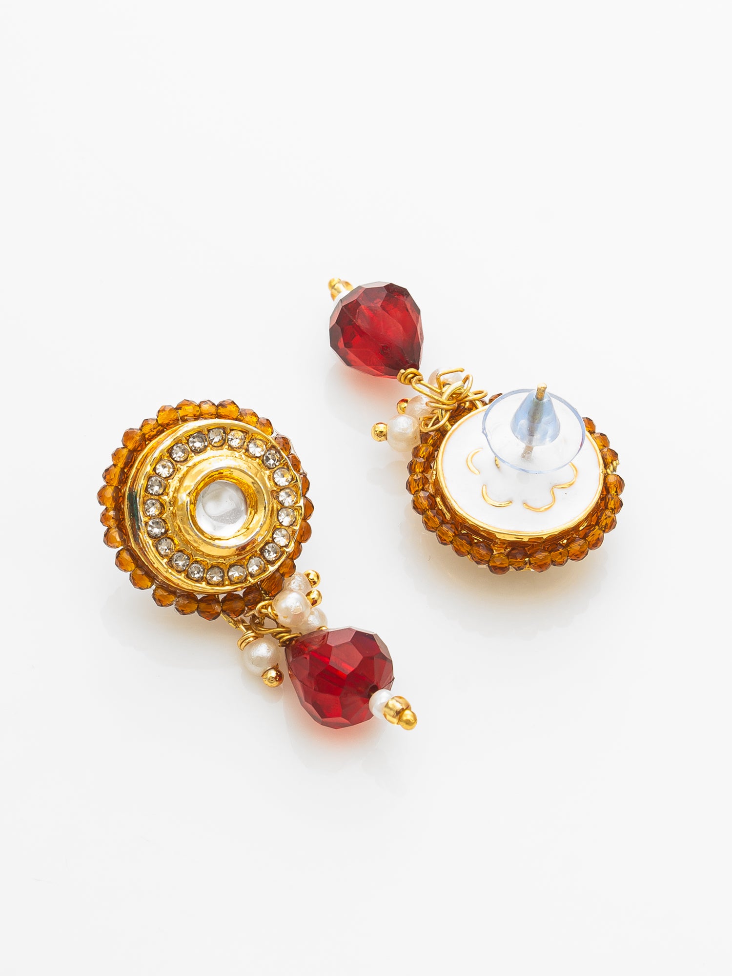 Gold-Plated Amber Beaded Kundan Necklace Set with Earrings – View 3 | Aadita Jewelry