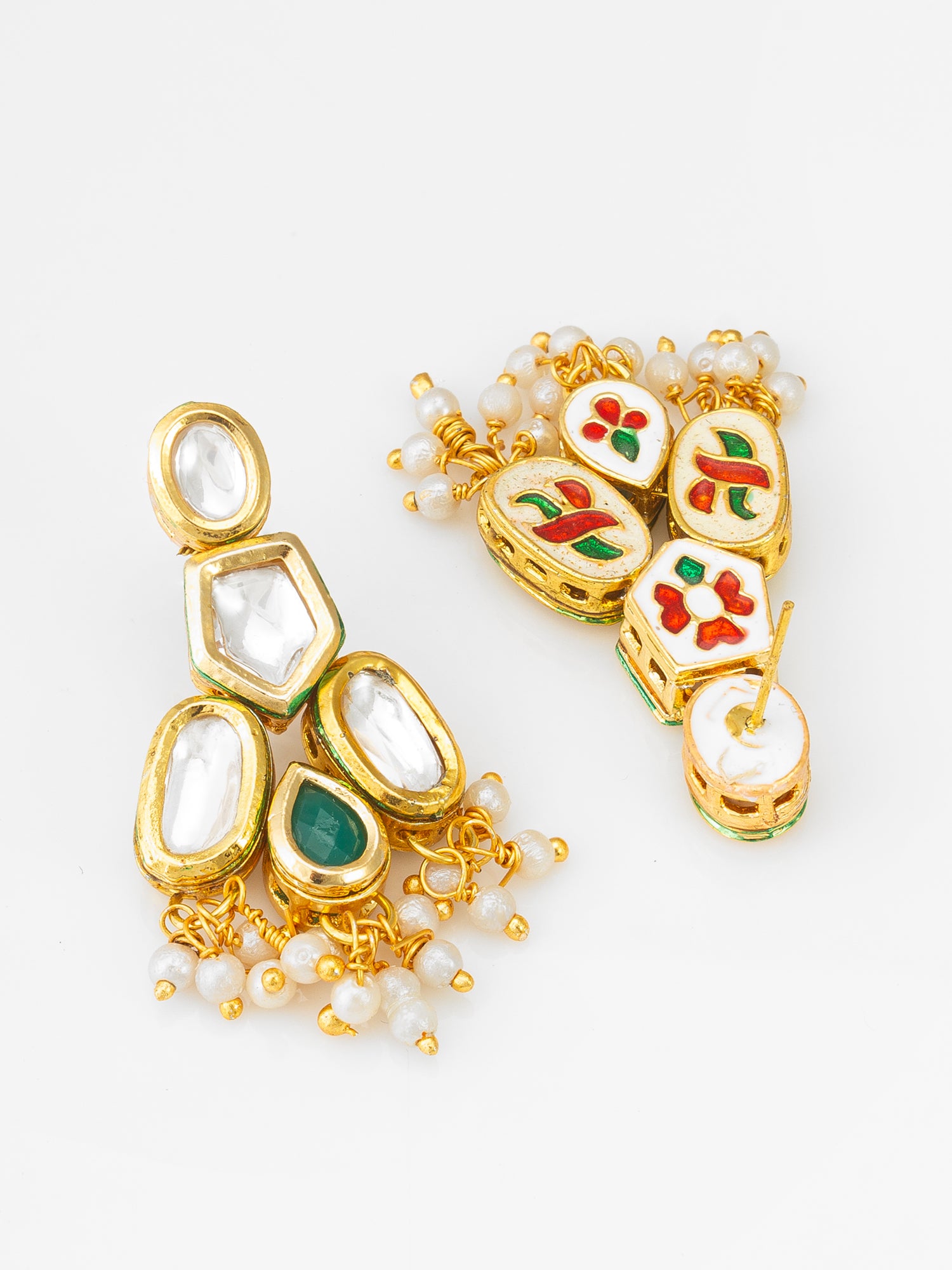 Kundan Choker Necklace Set with Meenakari, Pearl Drops – View 3 | Aadita Jewelry