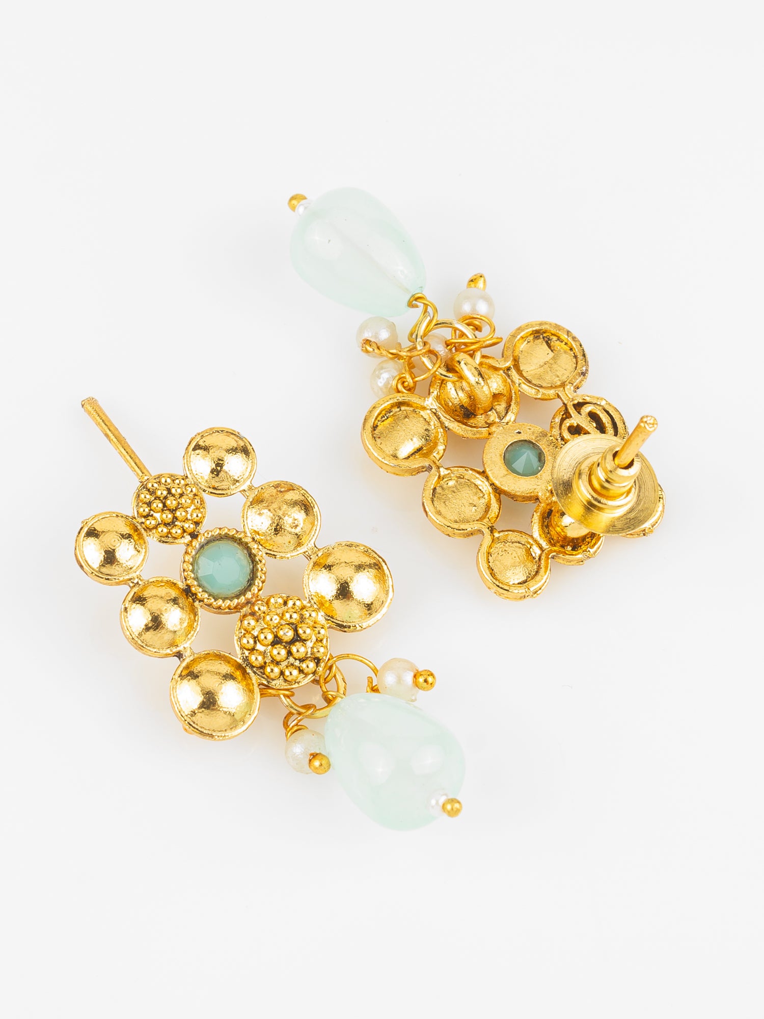Gold Plated Mint Green Beaded Statement Necklace Set for Women – View 3 | Aadita Jewelry