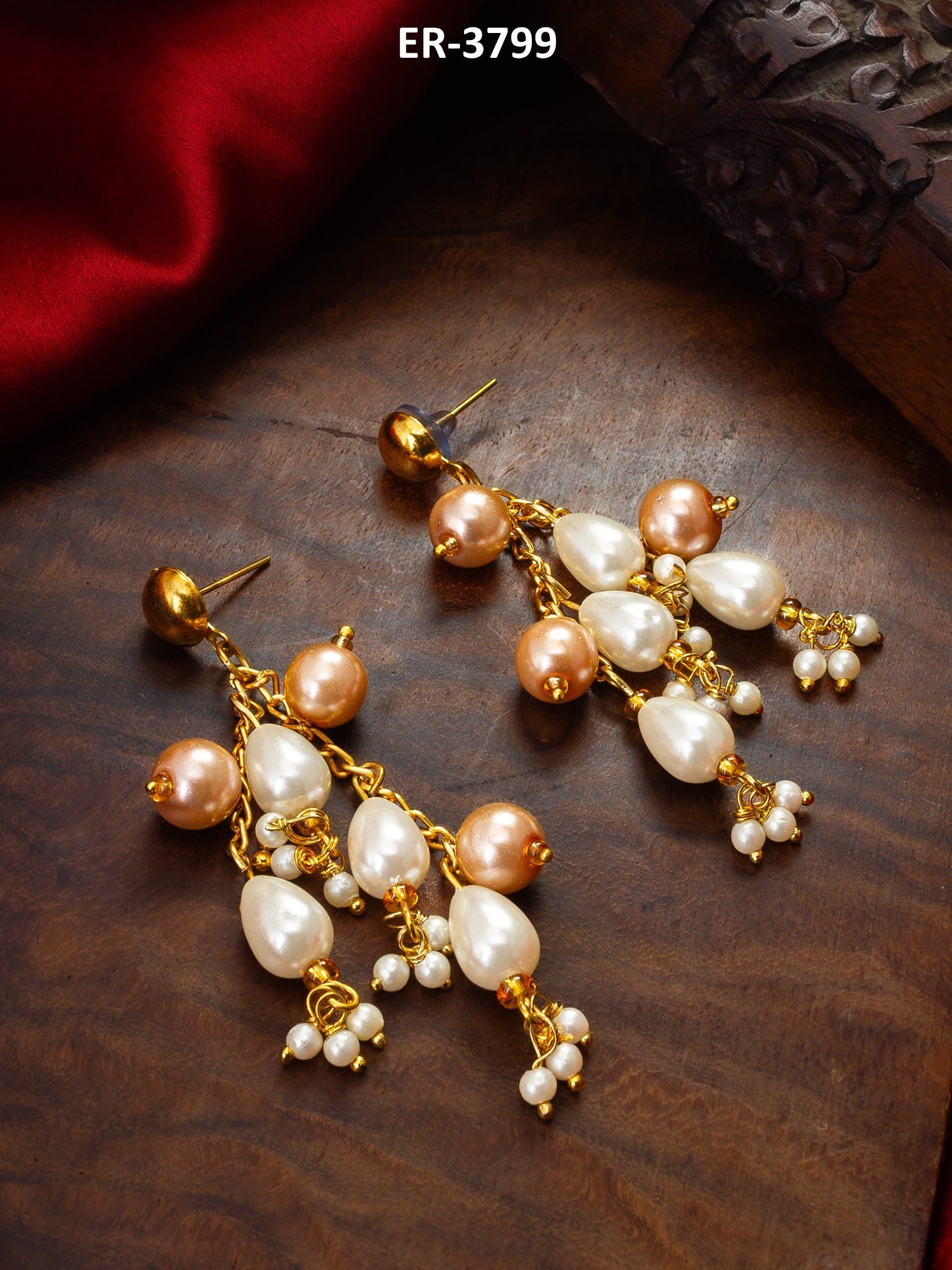 Gold-Tone Multi-Pearl Chandelier Earrings with Pearl Drops – View 5 | Aadita Jewelry