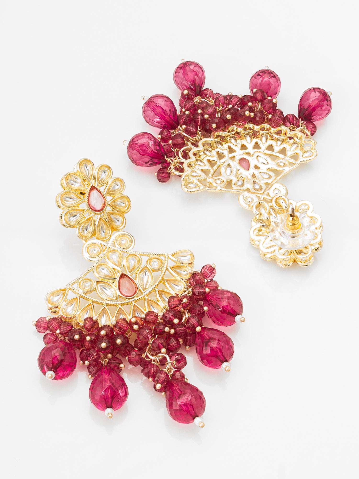Deep Pink Floral Kundan Earrings – View 2 | Aadita Jewelry