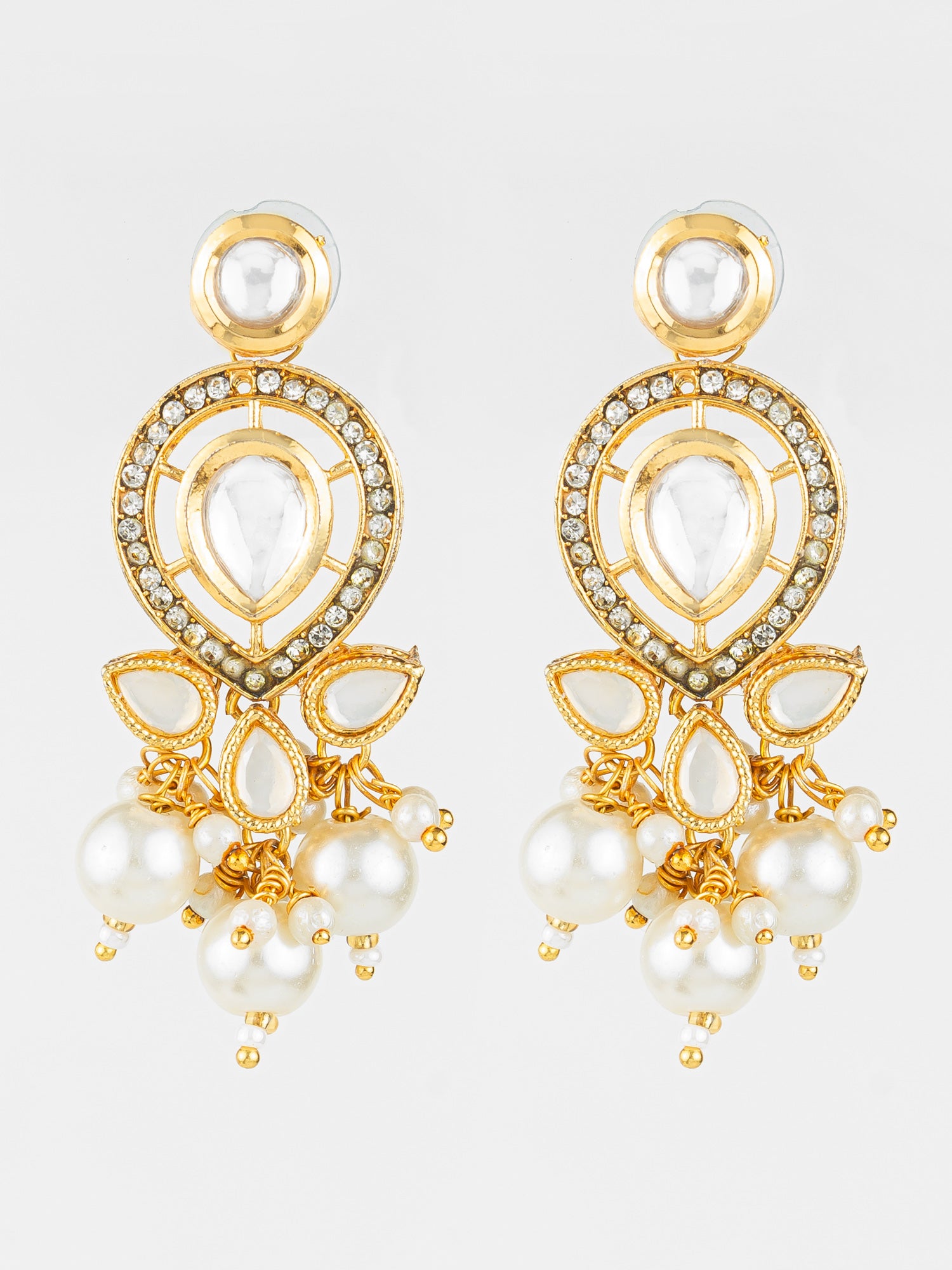 Gold Plated Kundan & Pearl Cluster Drop Earrings for Women and Girls | Aadita Jewelry