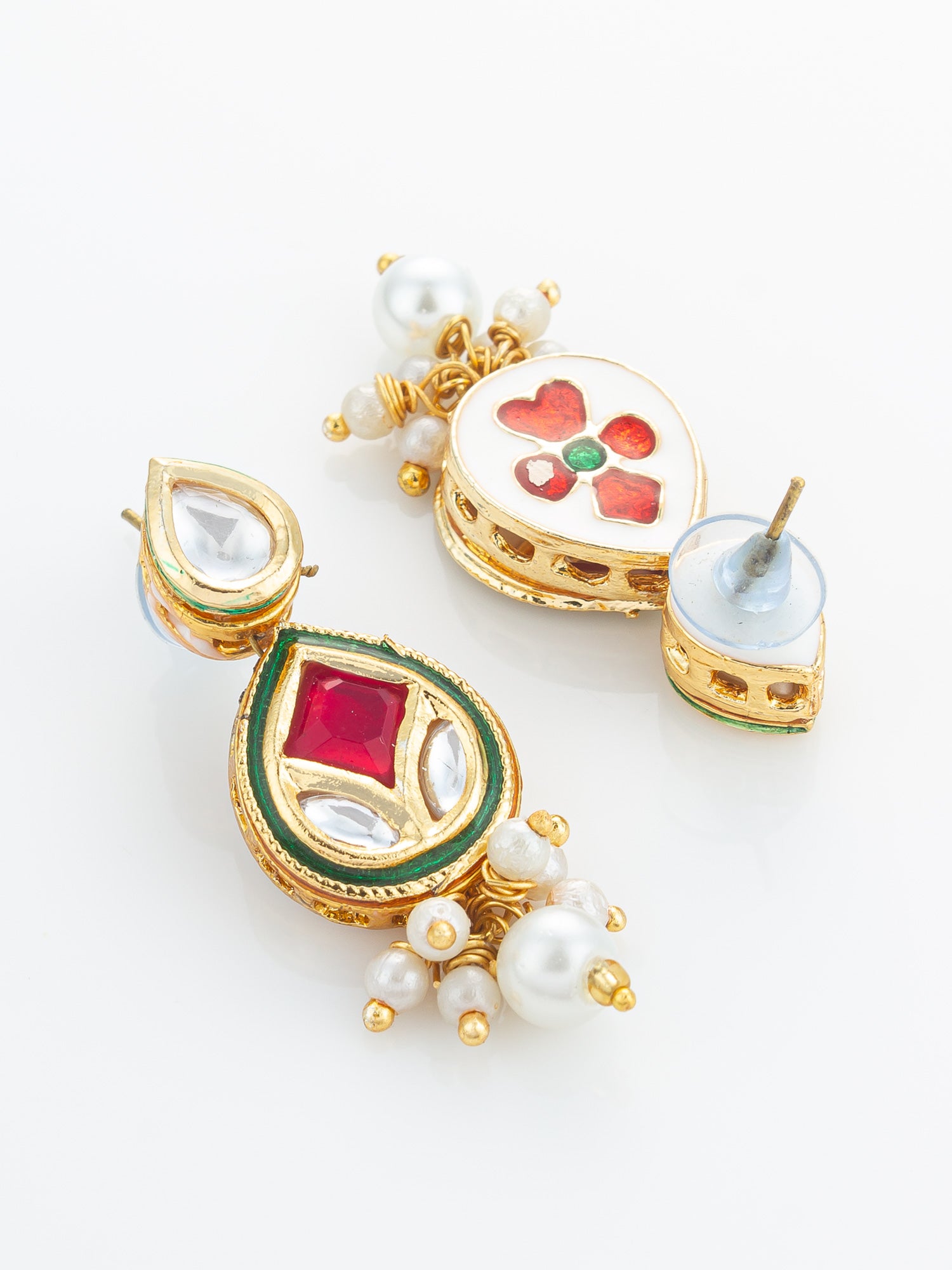 Ruby Red Crescent Kundan Necklace Set – View 3 | Aadita Jewelry