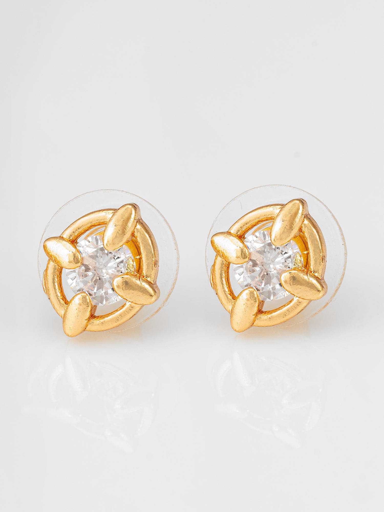 Gold-Plated Circular Swirl Stud Earrings with AD Stone | Aadita Jewelry