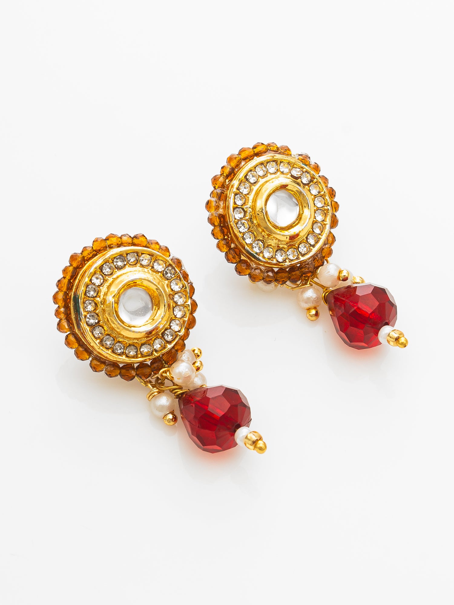 Gold-Plated Amber Beaded Kundan Necklace Set with Earrings – View 2 | Aadita Jewelry
