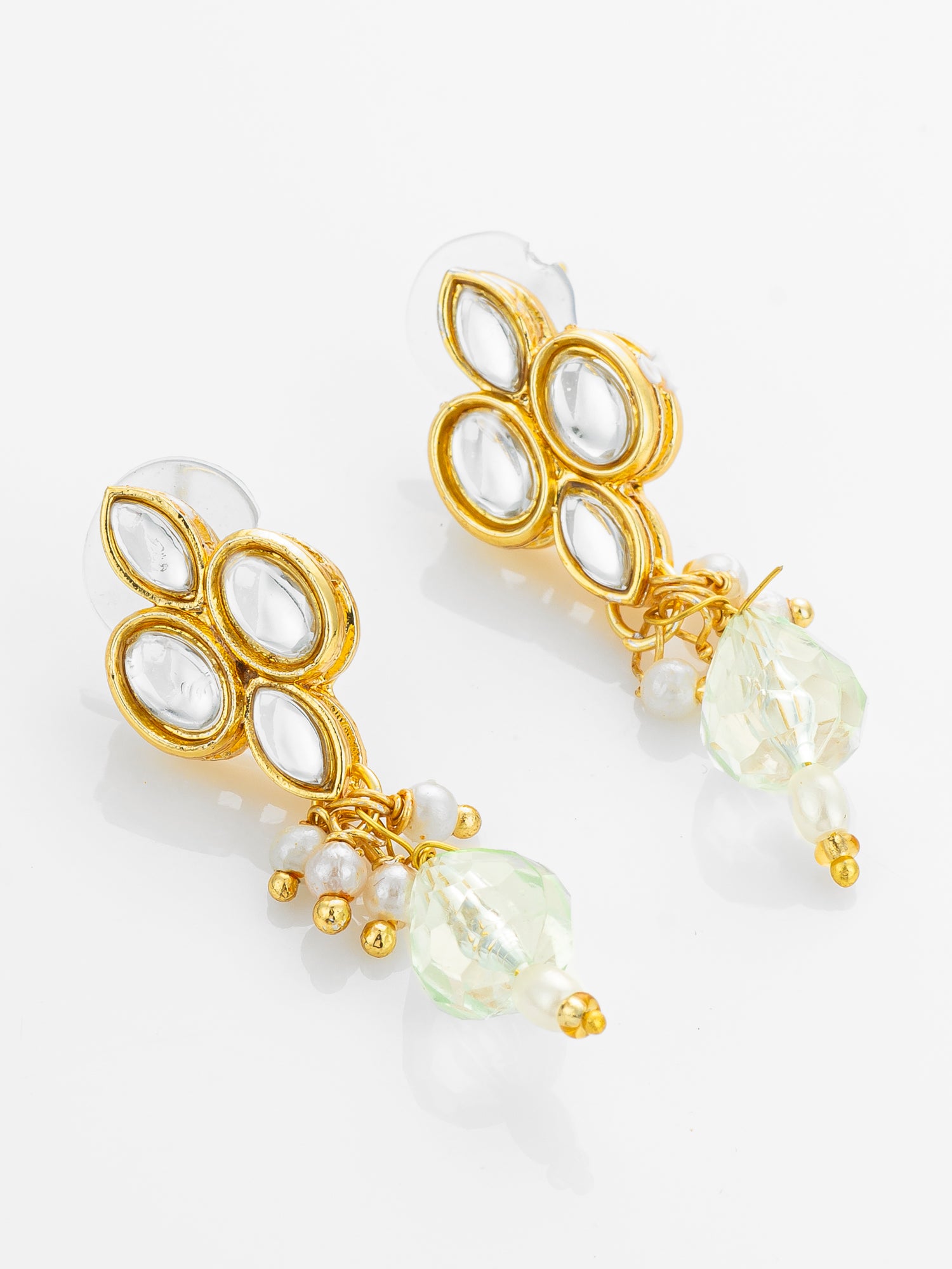 Gold Plated Kundan and Pearl Drop Earrings – View 2 | Aadita Jewelry