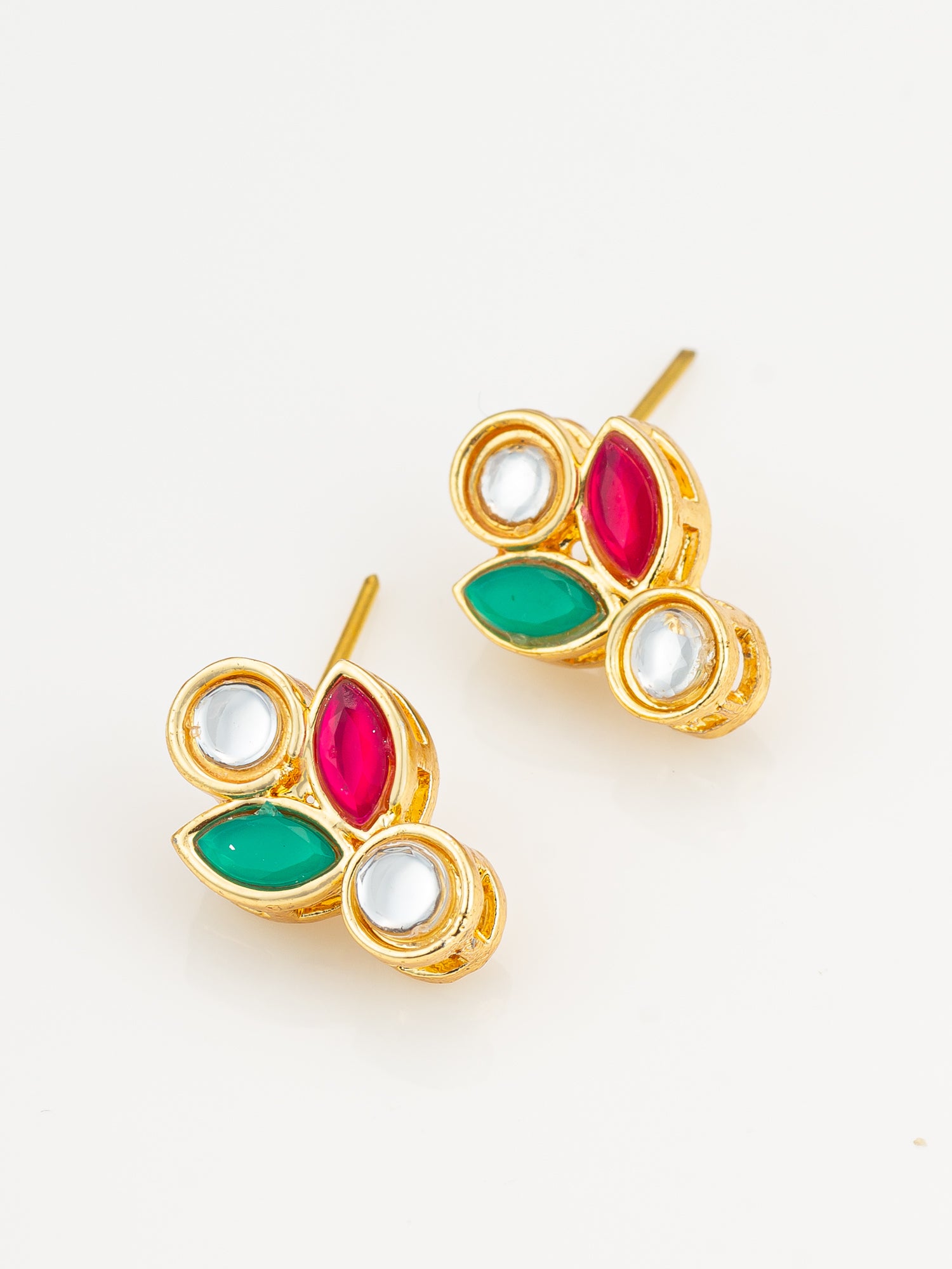 Traditional Multicolor Kundan Stud Earrings – View 2 | Aadita Jewelry