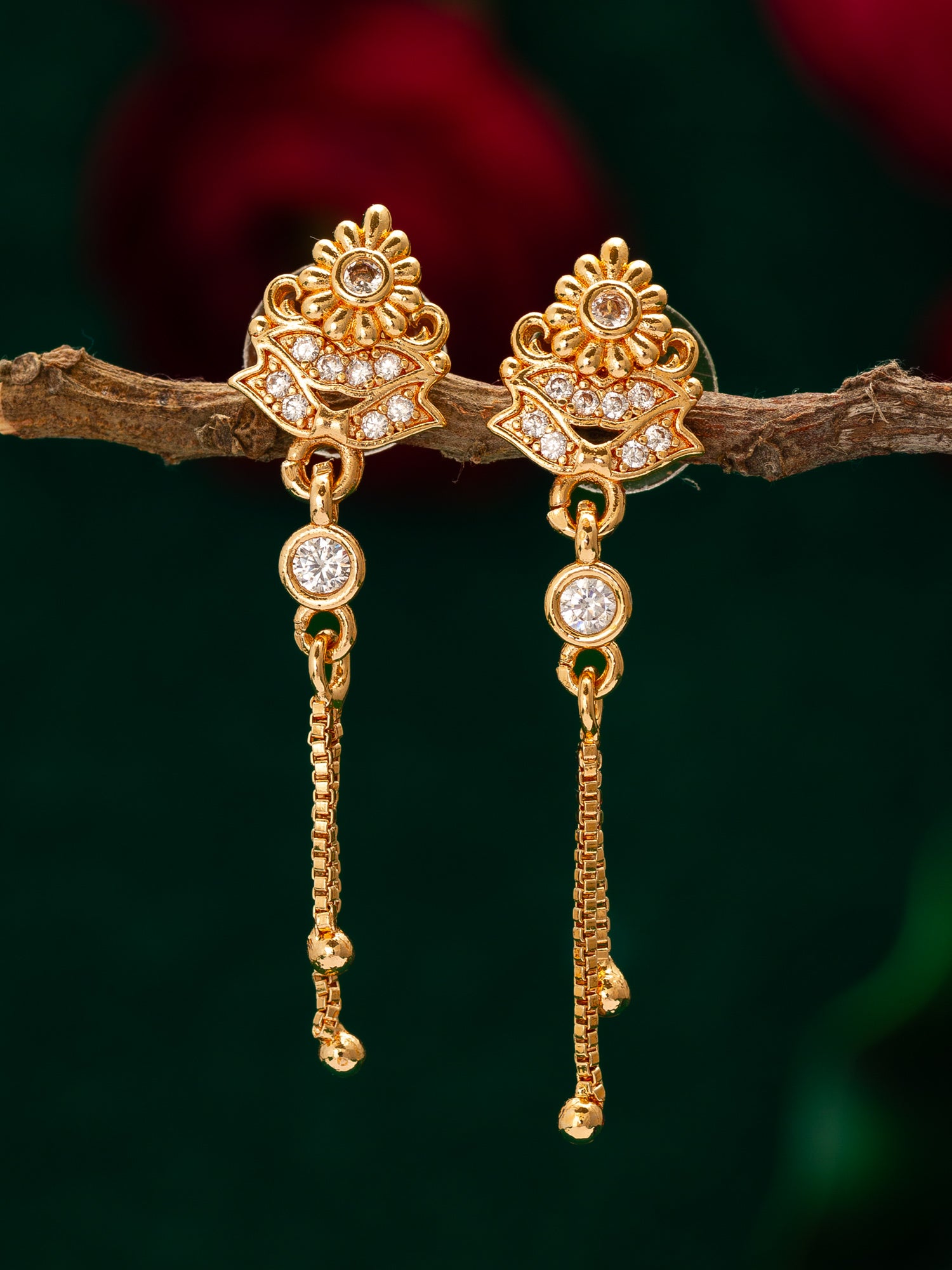Traditional Drop Chain American Diamond Earrings – View 4 | Aadita Jewelry