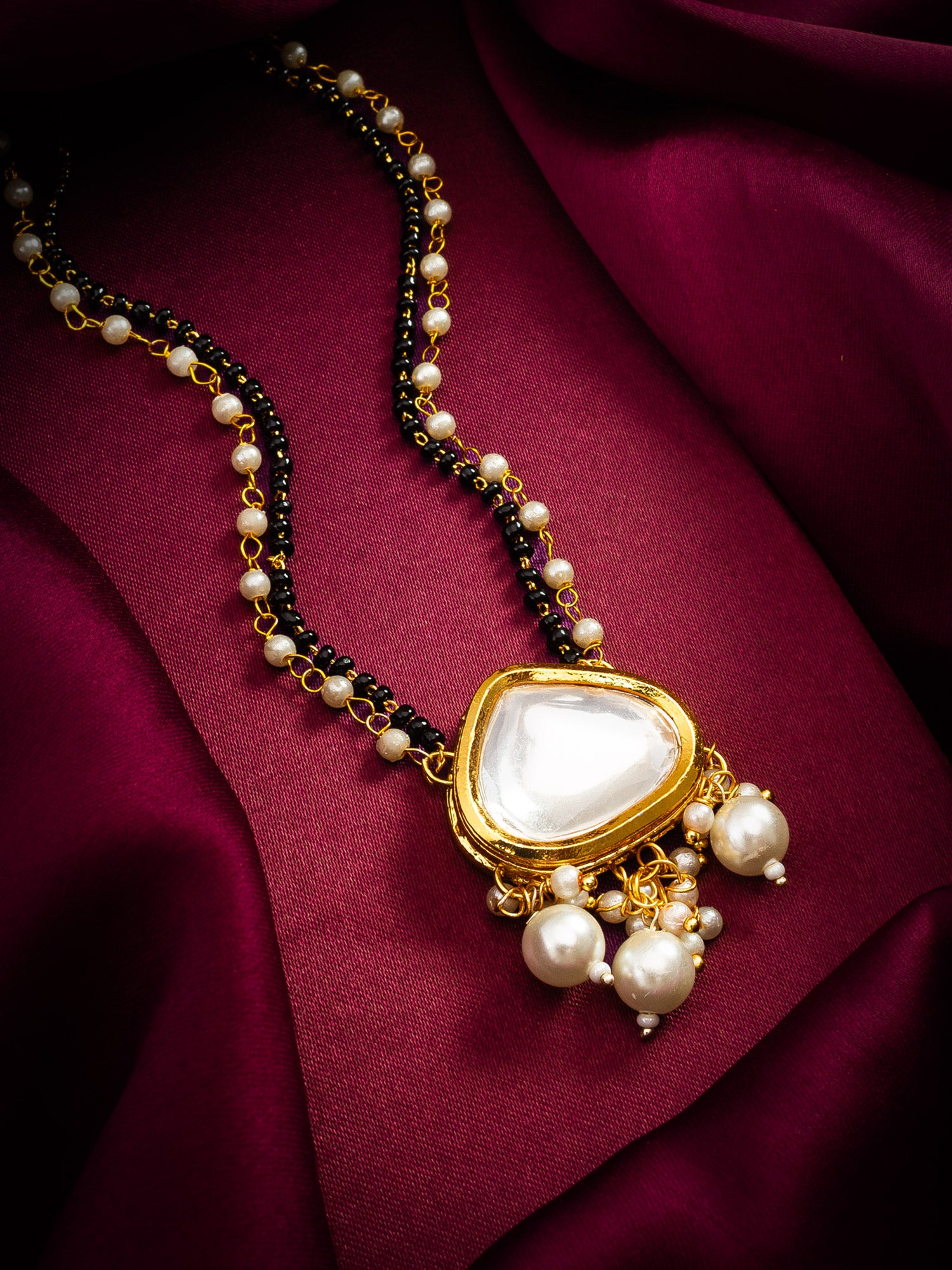 Kundan Pearl Drop Mangalsutra Set – View 4 | Aadita Jewelry