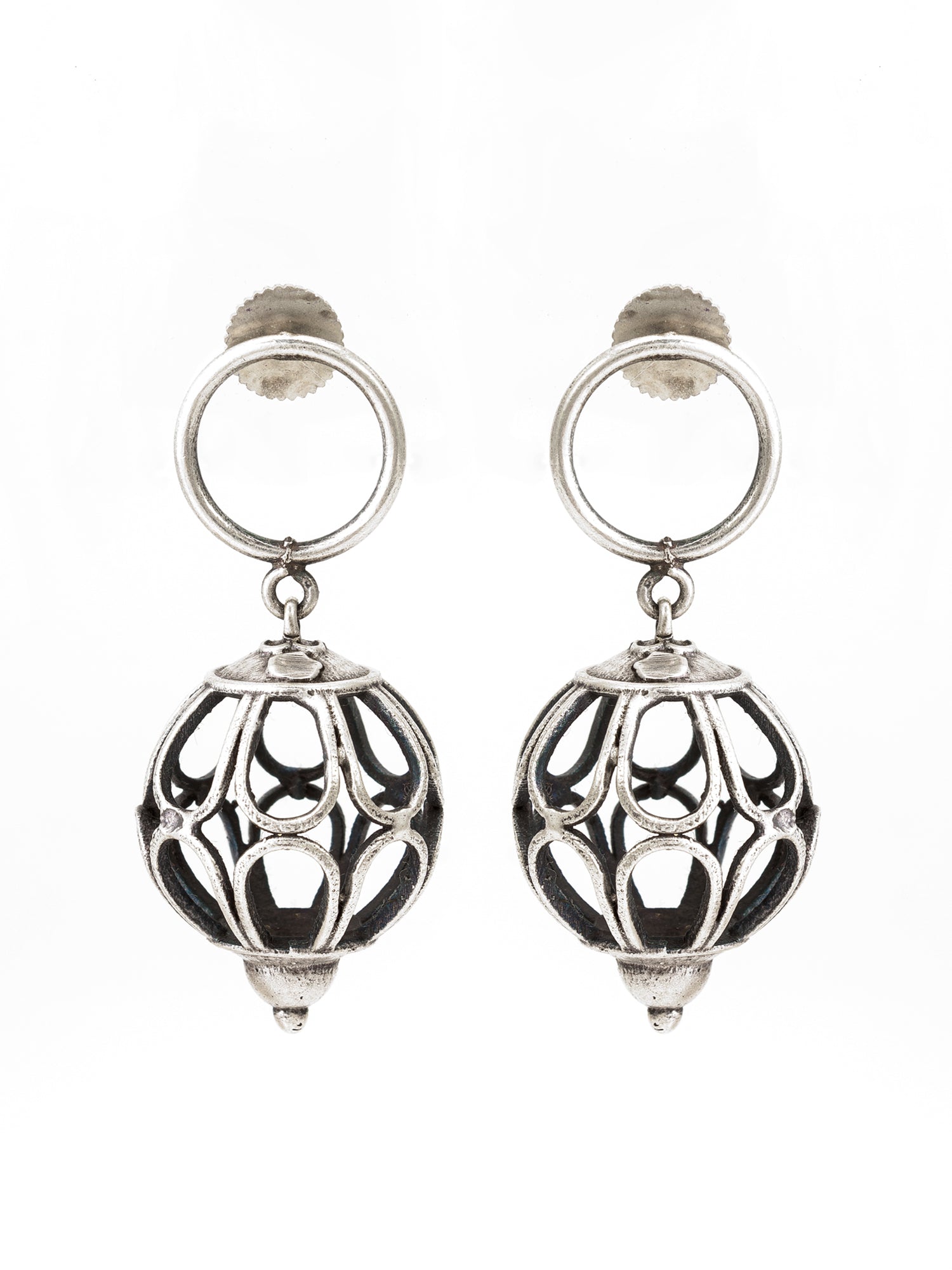 Oxidized Silver Filigree Globe Drop Earrings | Aadita Jewelry