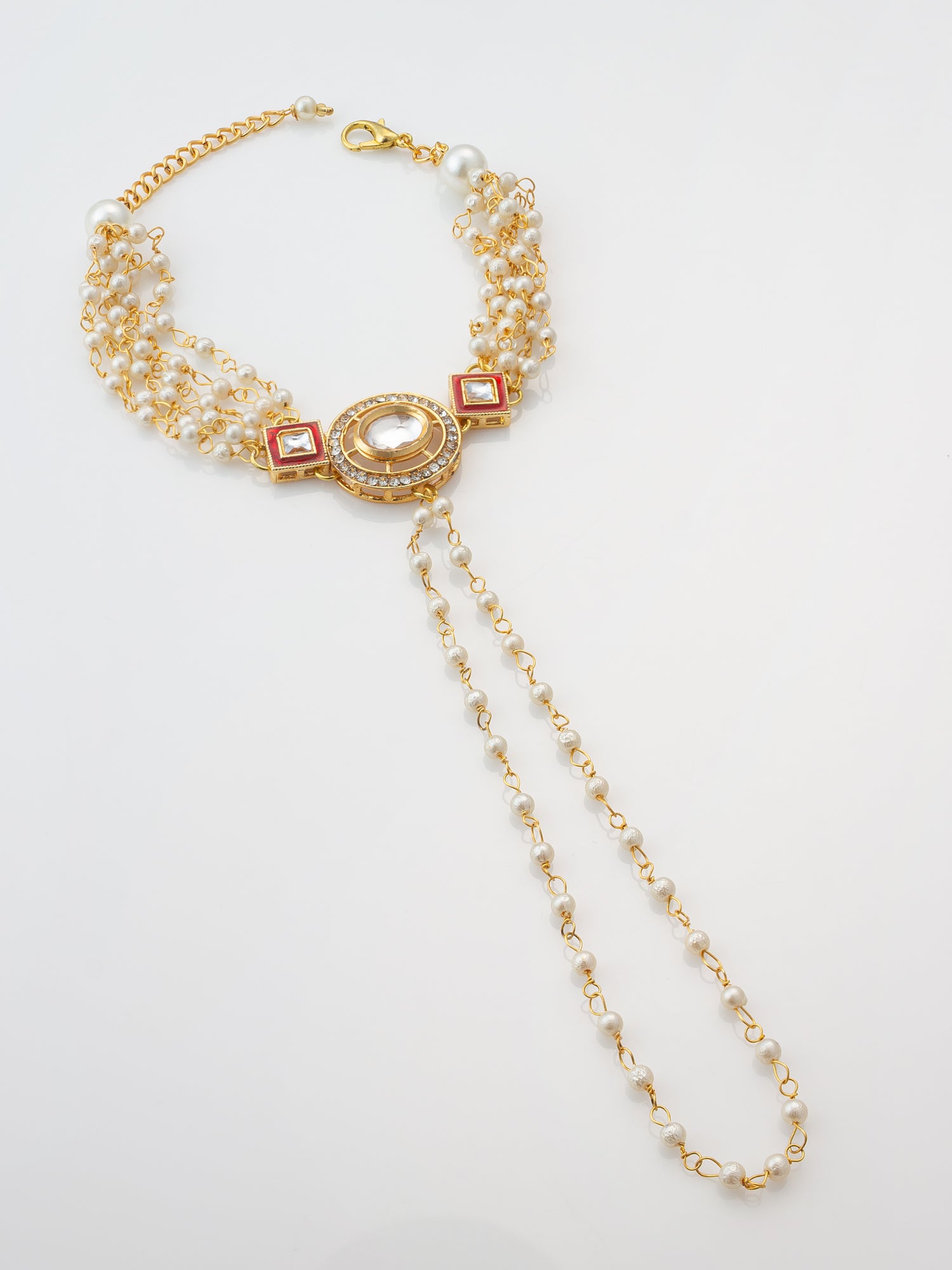 Classic White Pearl Kundan Haathphool Bracelet – View 3 | Aadita Jewelry