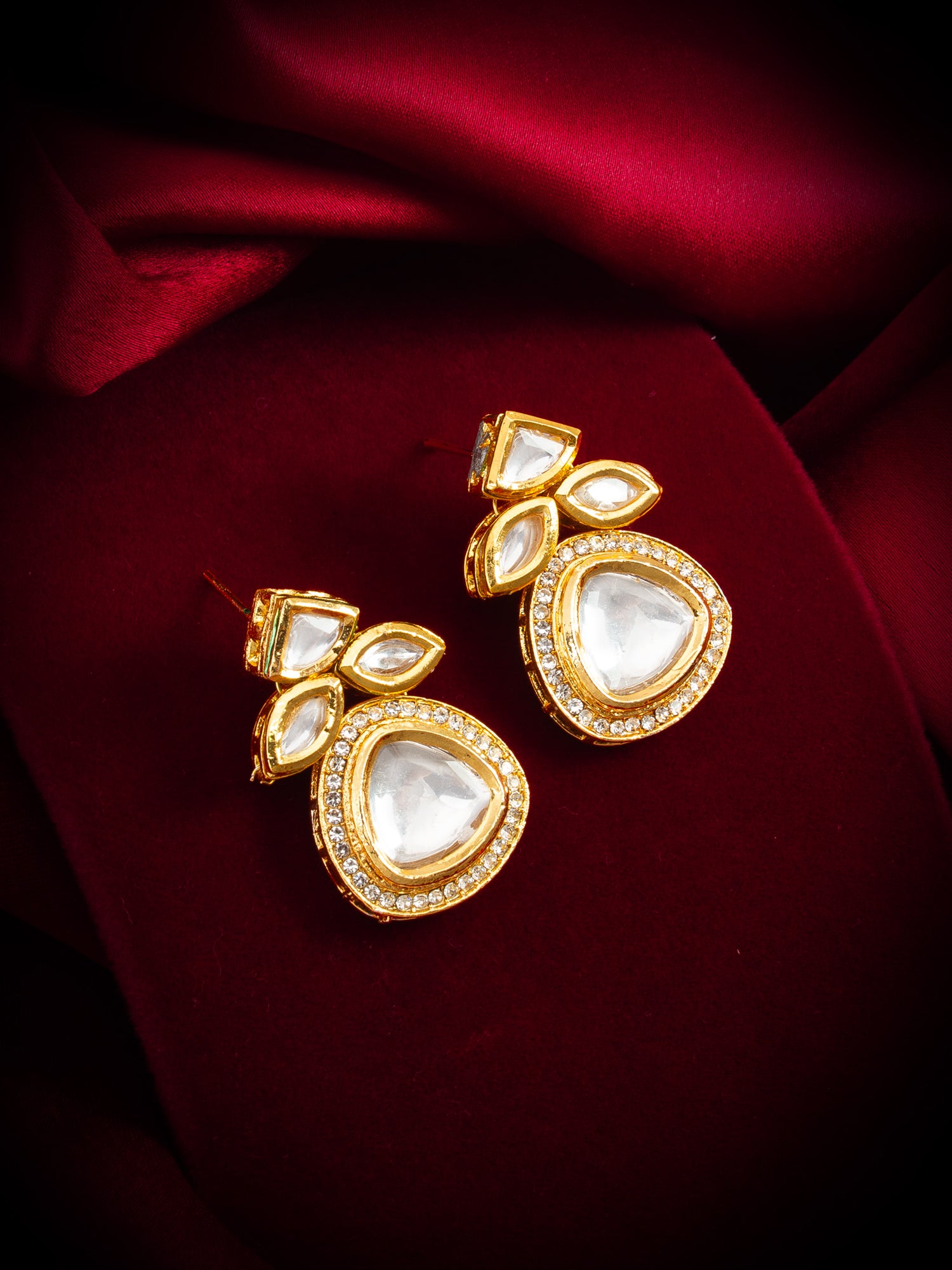 Gold-Plated Stone Cluster Drop Earrings – View 4 | Aadita Jewelry