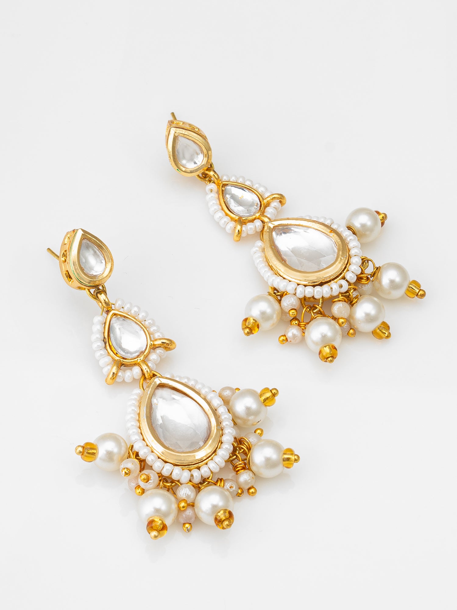 White Kundan Drop Earrings with Pearl | Aadita Jewelry