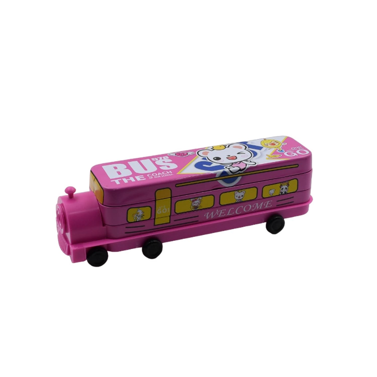 Double Decker Bus Pencil Case – 2-Layer Metal Box with Sharpener