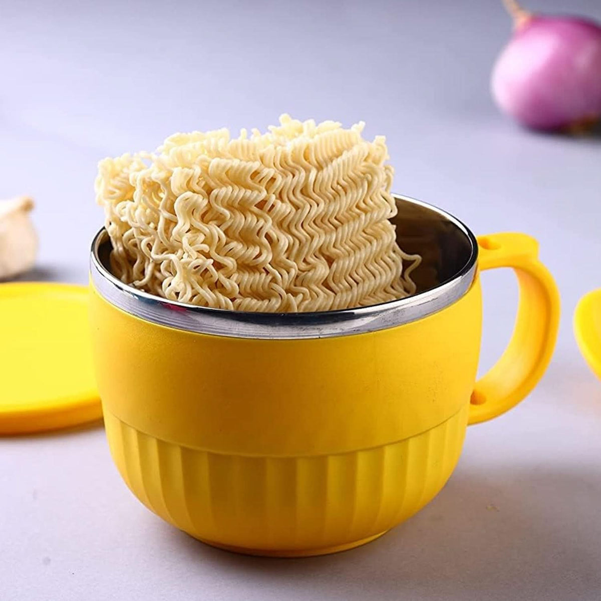 Microwave-Safe Maggi Bowl with Handle and Lid – Ideal for Instant Noodles, Soups, and Snacks (Random Colour) HP DD