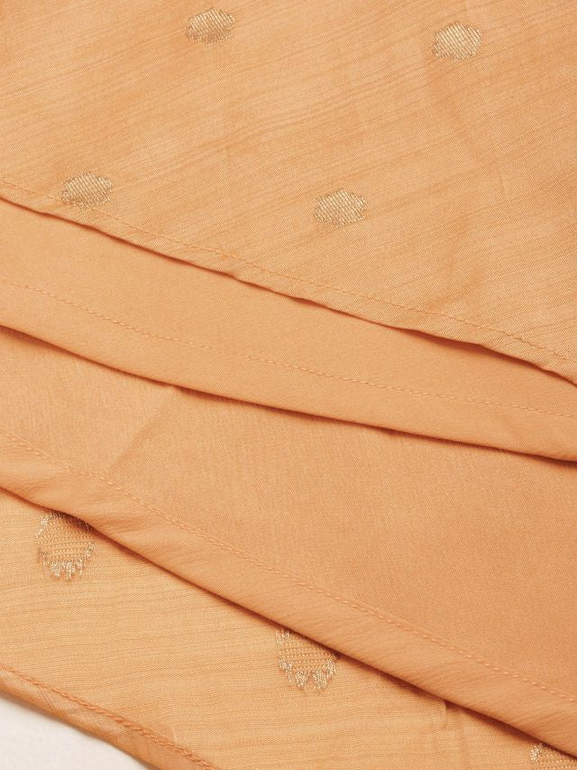 Bollywood Vogue Ready To Wear Peach Jacquard N Navy Blue Art Silk Skirt Set