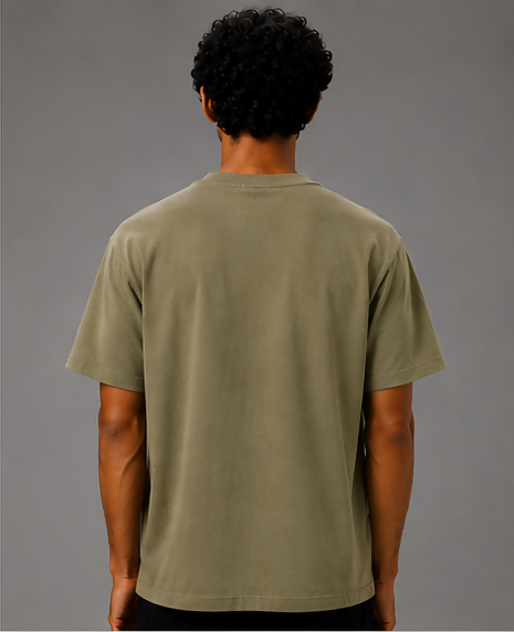 HUSTLE Men's Oversized Fit Crew Neck T-Shirt – Olive Khaki(Oversized fit)