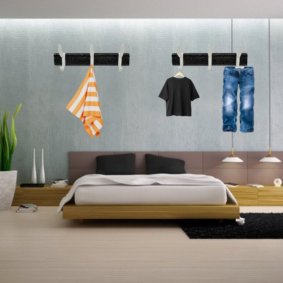 Cloth Hanger Wall Door Hooks Rail For Hanging Clothes For Hanging Hook Rack Rail Extra Long Coat Hanger Wall Mount For Clothes Jacket Hats 6 Hook HP DD