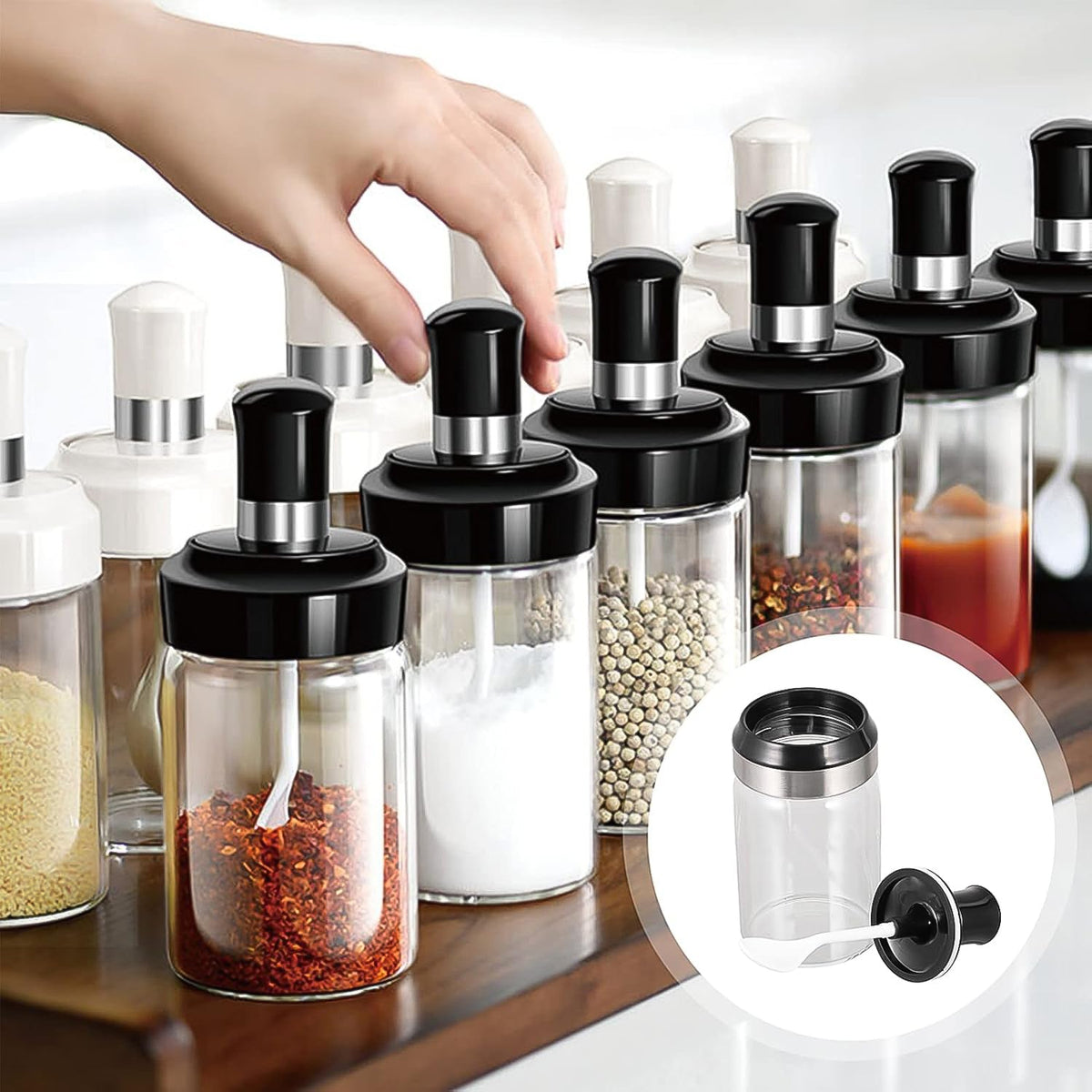 Transparent Glass Storage Jar With Built-in Spoon Approx 250ml HP DD