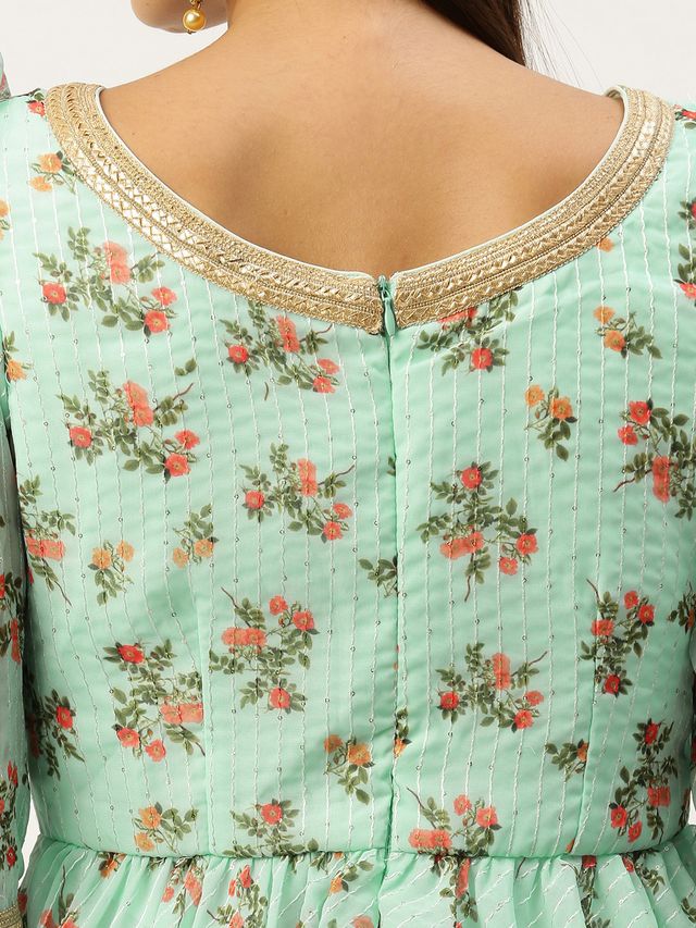Bollywood Vogue Ready To Wear Mint Green Digital Printed Embroidered Co Ords Set