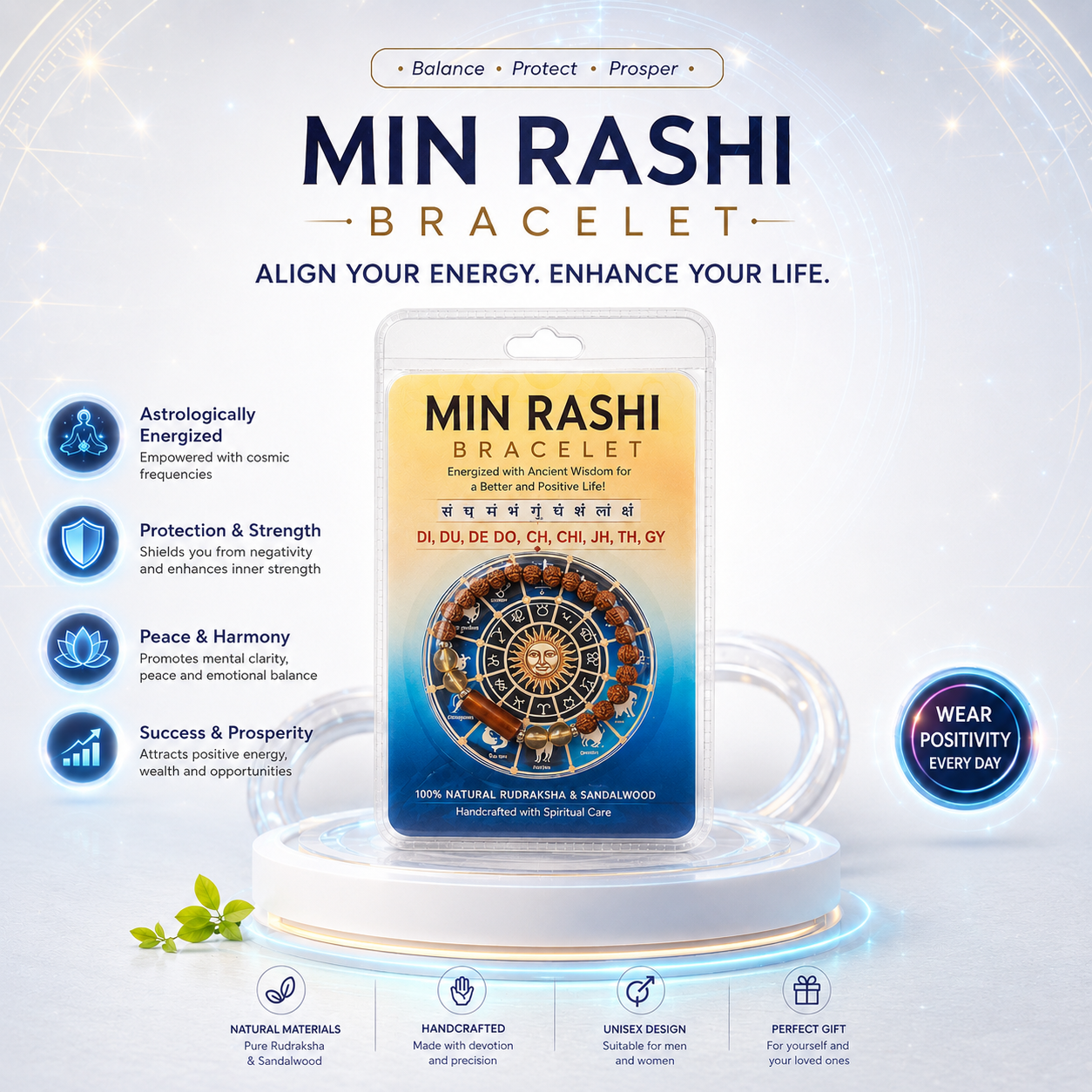 Pisces Rashi Rudraksha Bracelet (Meena Rashi-మీన రాశి) – Energy, Confidence & Positive Energy Band