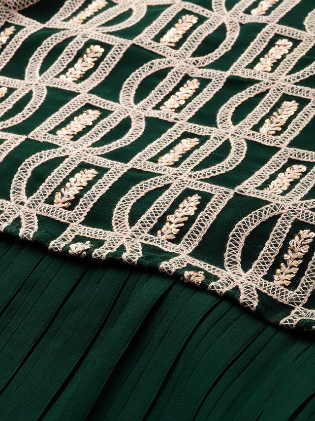 Bollywood Vogue Ready To Wear Dark Green Embroidered Georgette Dress