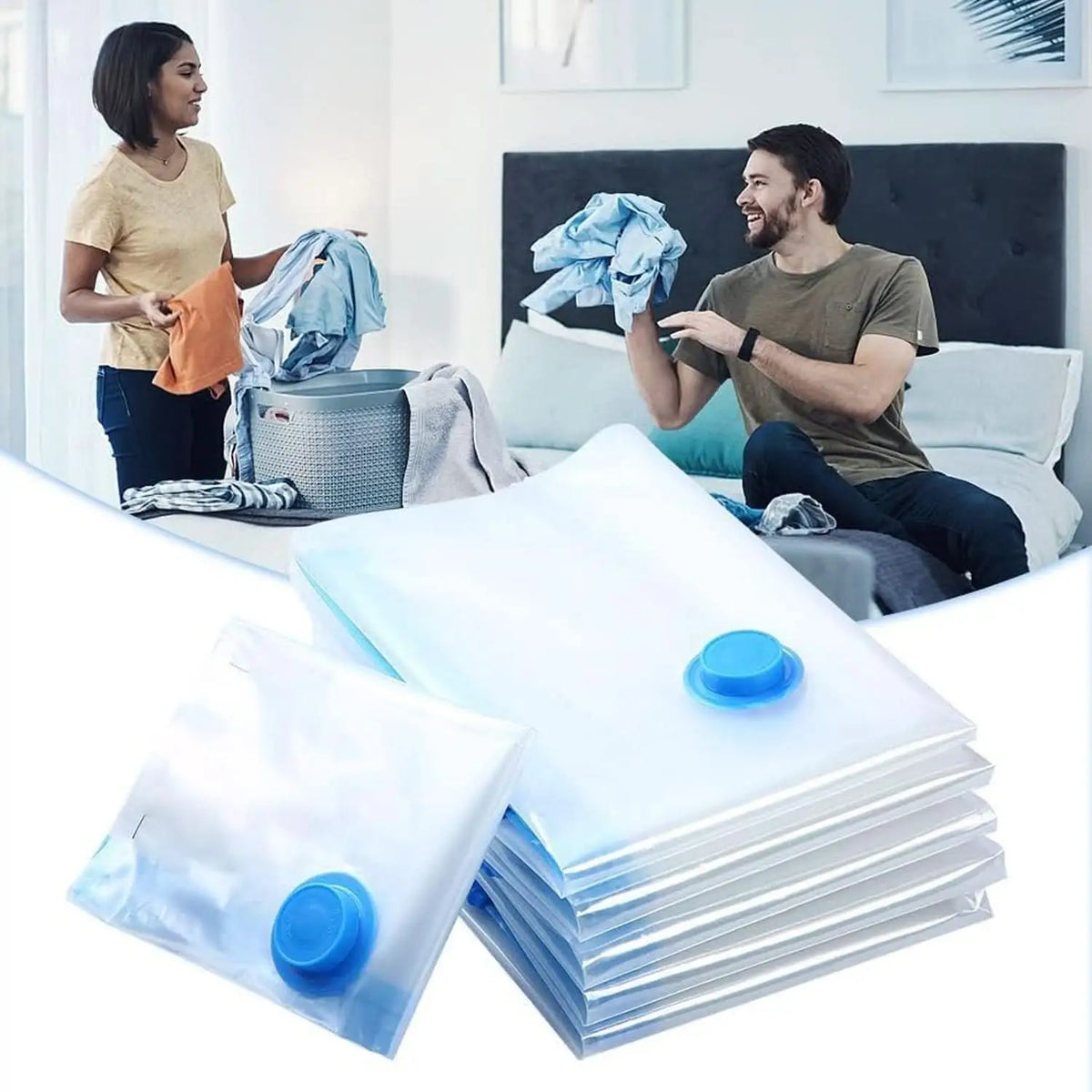 Vacuum Storage Bags Set with Hand Pump & Shirt Clips (5pc) HP DD