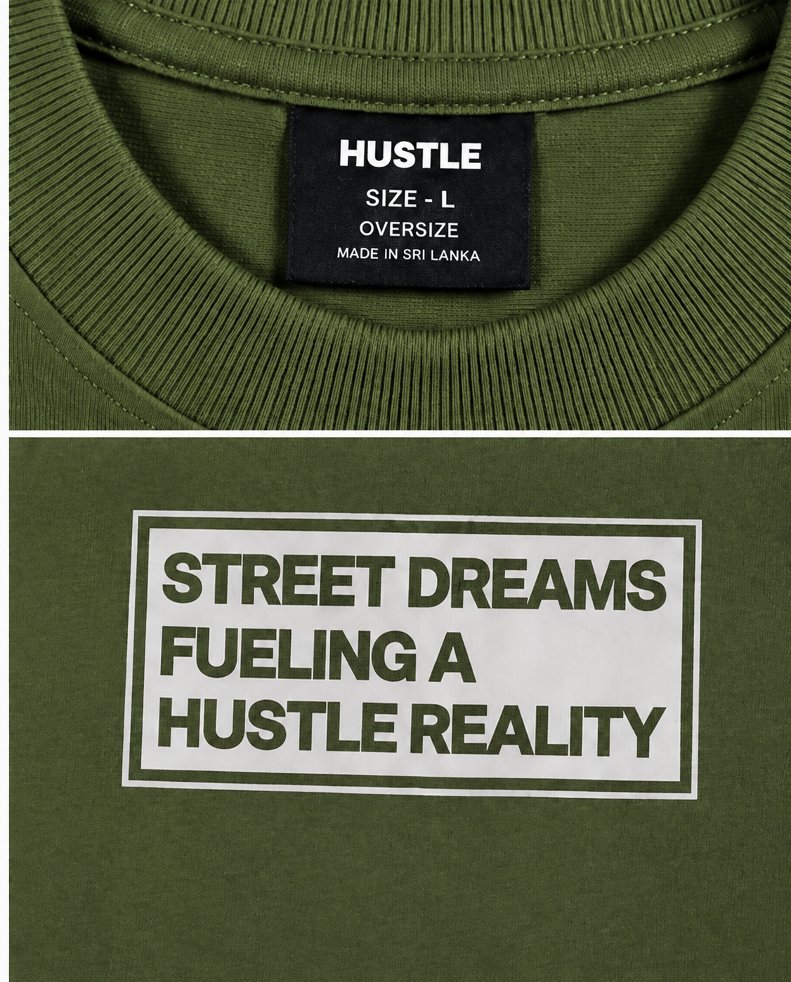 HUSTLE Men's Crew Neck Oversized T-Shirt – Dark Olive Green
