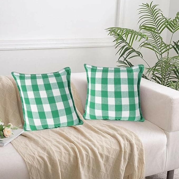 Lushomes Square Cushion Cover with Blanket Stitch, Cotton Sofa Pillow Cover Set of 2, Pillow Cushions Covers (Pack of 2) (24x24 Inch, multi-color) - HalfPe