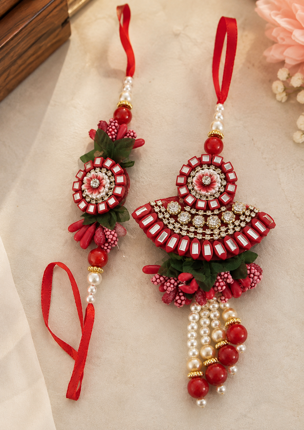 Hand Crafted Designer Bhaiya Bhabhi Lumba Rakhi Combo Pack – 1 Rakhi & 1 Lumba (Multi-Color)